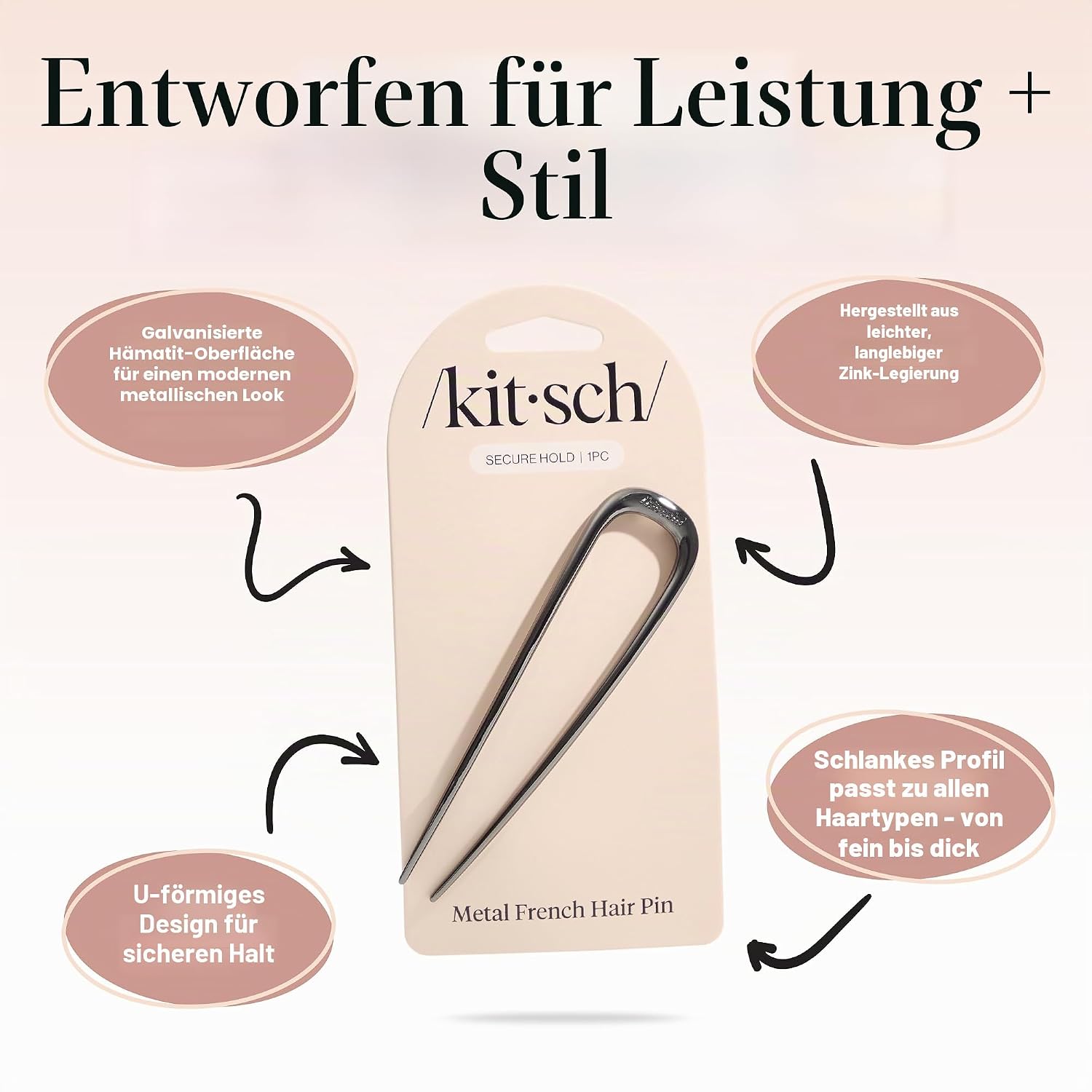 Detalle 2 de Kitsch French Pin für Damen – Metallne französische Haarspange für Hochsteckfrisuren, Chignon & Dutt