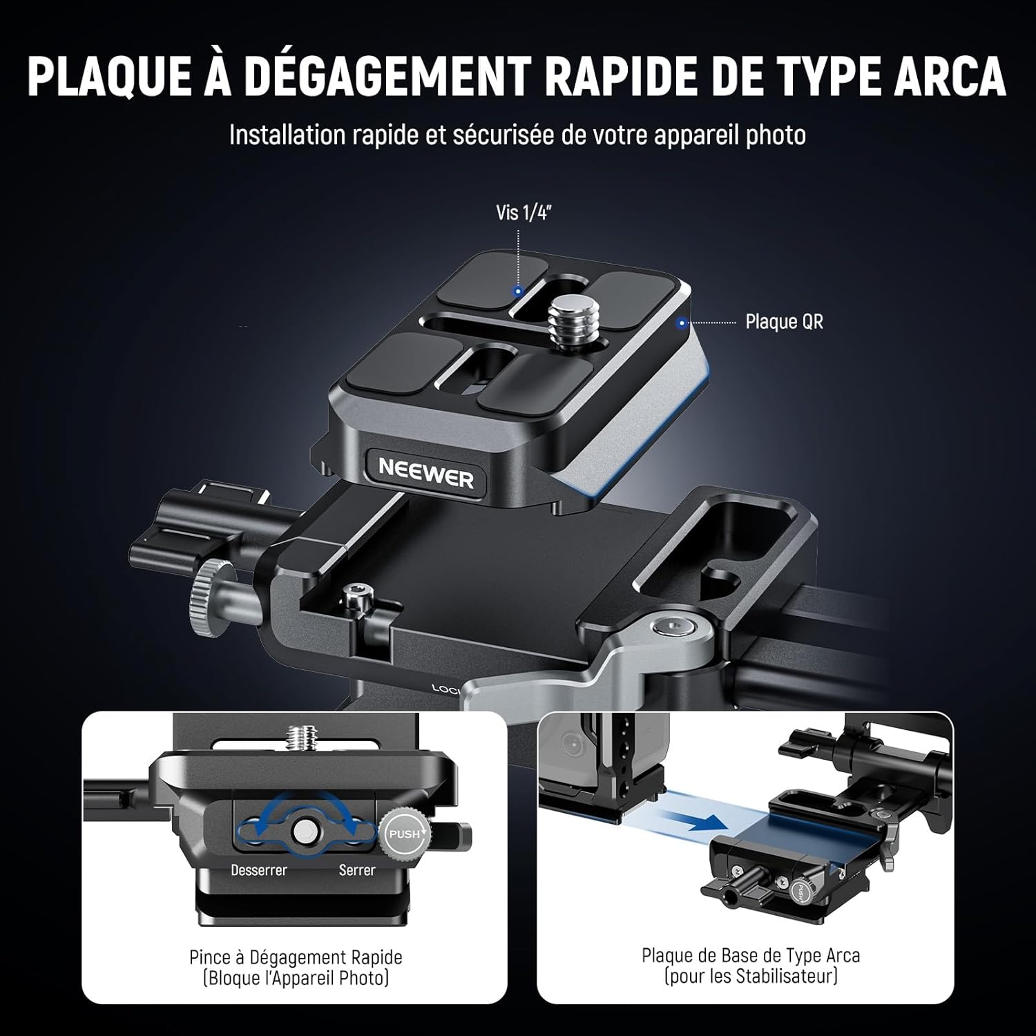 Thumbnail 2 de NEEWER Adaptateur de batterie à monture V avec plaques Arca pour NEEWER PS099E et cages DJI RS