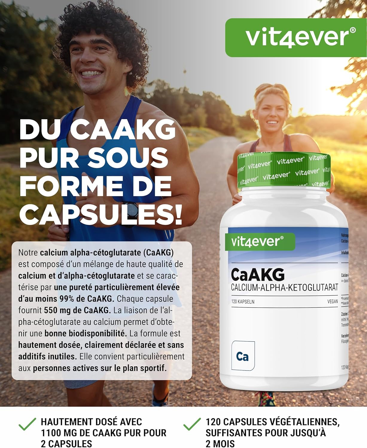 Detalle de CaAKG - Calcium Alpha-Cétoglutarate 1100 mg par dose, 120 gélules | Vit4ever