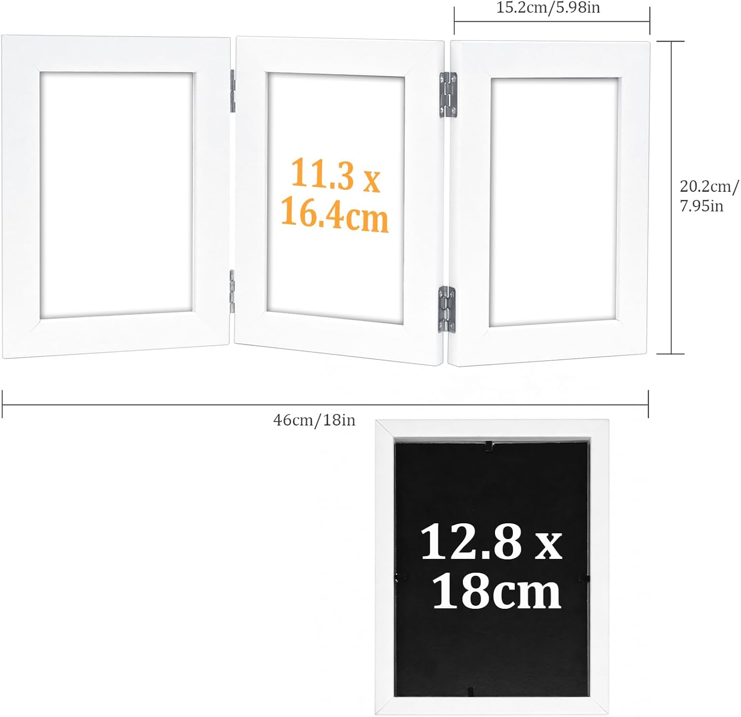 Detalle de ROYUEXT Triple Folding Photo Frame (5x7 inches) – 3-panel White Frame with 180° Hinge