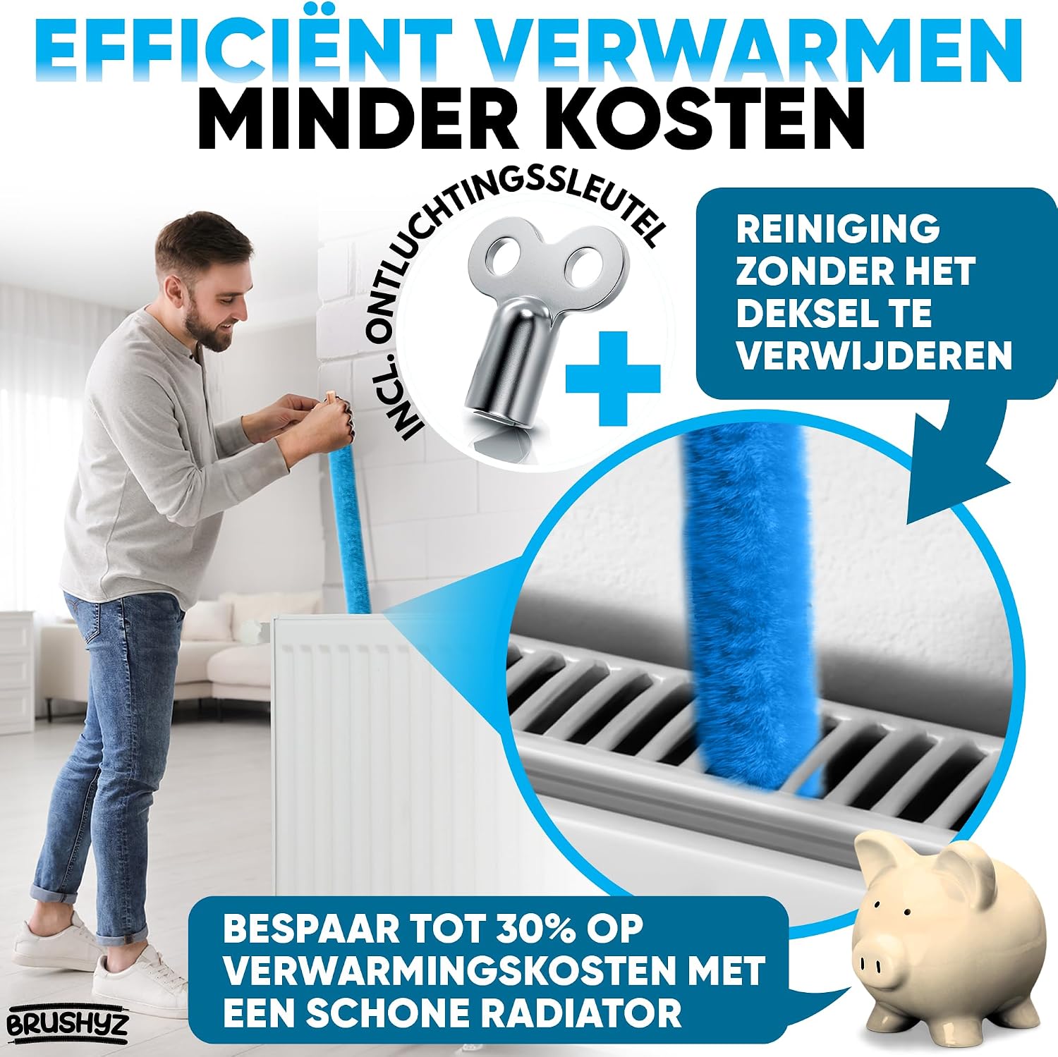 Thumbnail 1 de BRUSHYZ BRU-001 radiatorborstel 115 cm, flexibel met wasbare hoes