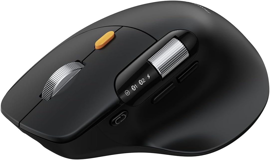 ProtoArc EM25 ergonomic wireless mouse (2.4G + Bluetooth) with fast flywheel scrolling, thumb wheel and custom button