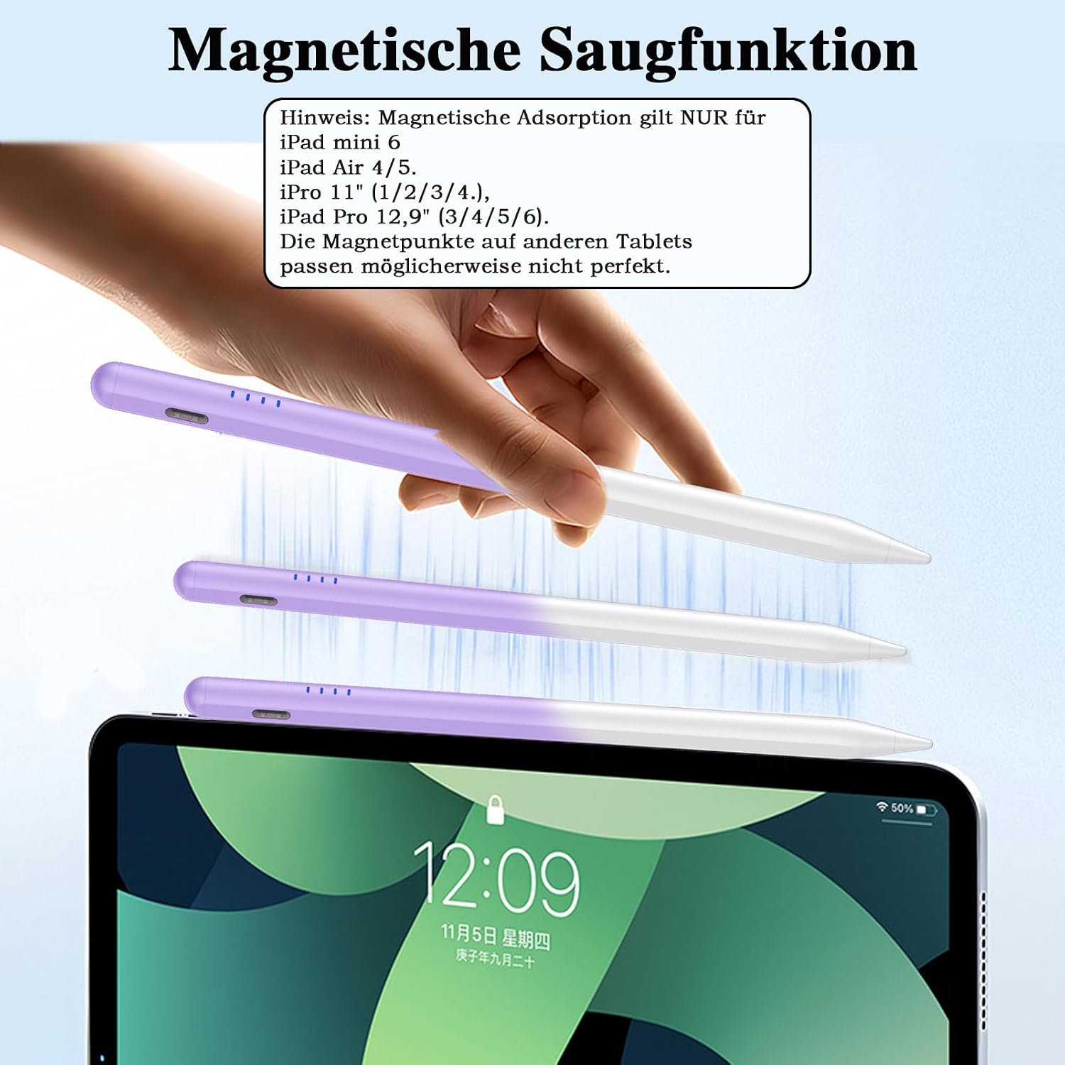Detalle de Luntak Tablet Stift für Android (Type‑C) mit 4 Ersatzminen – lila Verlauf