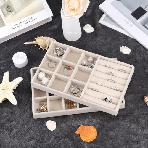Thumbnail 4 de EXLECO 8 Pcs Organizador de Joyería de Terciopelo Beige con Cajones y Bandejas Apilables