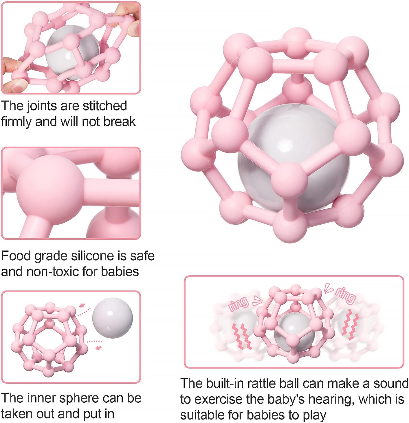 Detalle de MCGMITT Balle Sensorielle Bébé en Silicone – Hochet de Dentition Souple 0–12 mois