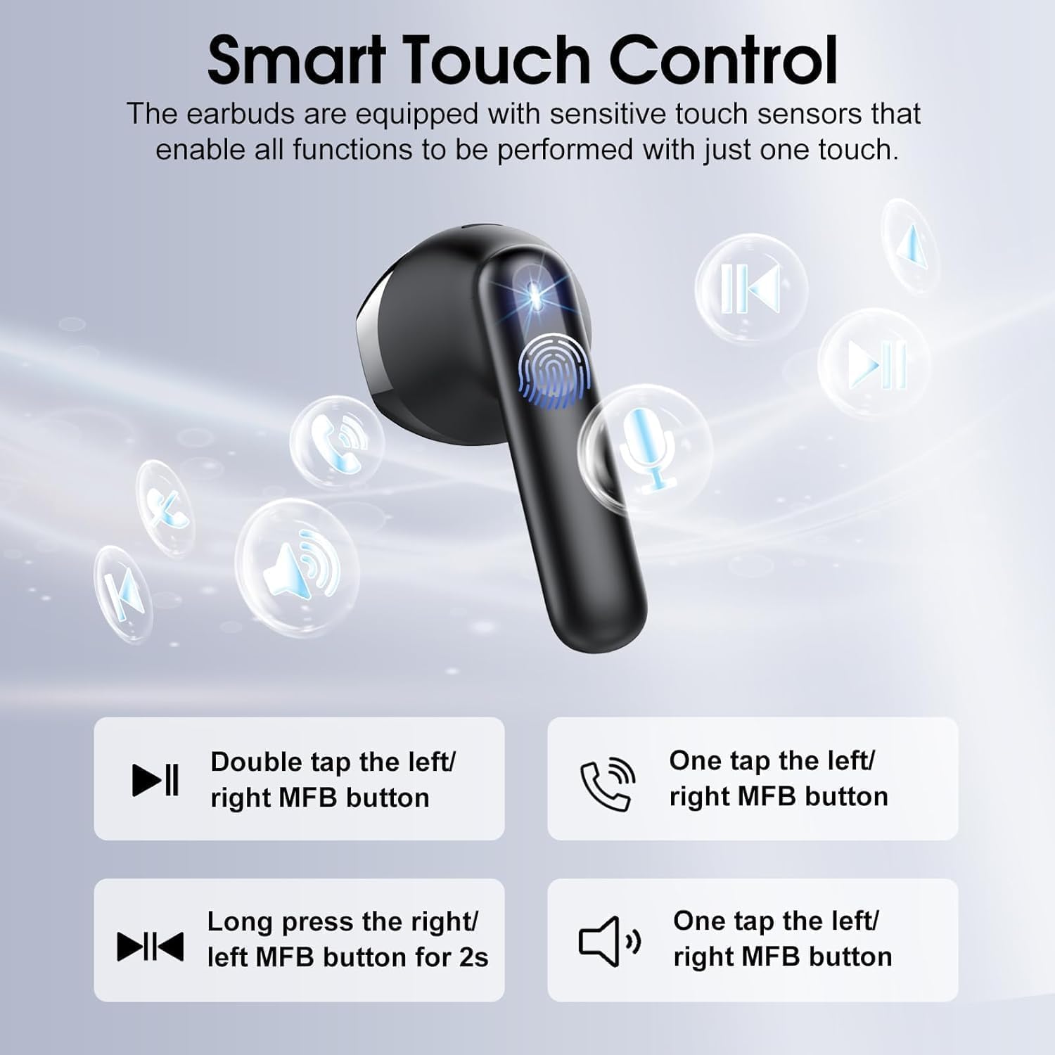 Detalle de Écouteurs Bluetooth sans fil Bluetooth 5.4 avec réduction de bruit ENC, 4 micros et autonomie jusqu’à 40 h (USB‑C, IP7)