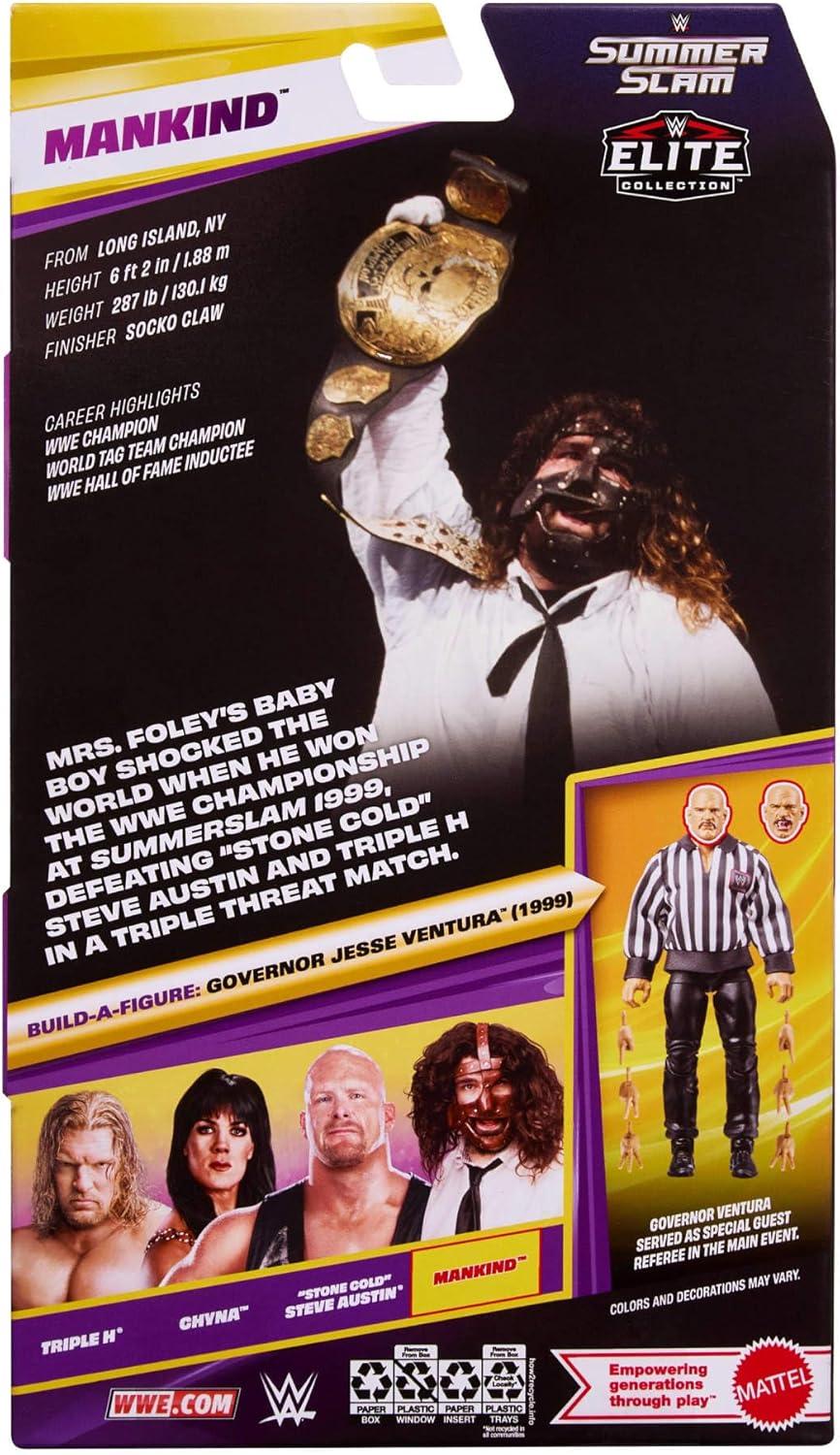 Detalle de Mattel WWE Elite Collection: Mankind-Set aus Premium Live Events – SummerSlam-Serie mit Jesse The Body Ventura (JHX81)