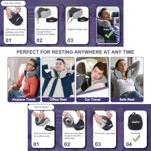 Thumbnail 4 de napfun Neck Pillow for Traveling: Upgraded Memory Foam Travel Pillow for Airplane Comfort