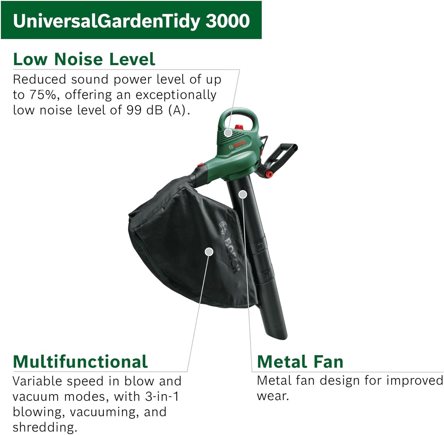 Thumbnail 2 de Bosch UniversalGardenTidy 3000 electric leaf blower & vacuum (3000 W, variable speed, 50 l collection bag)