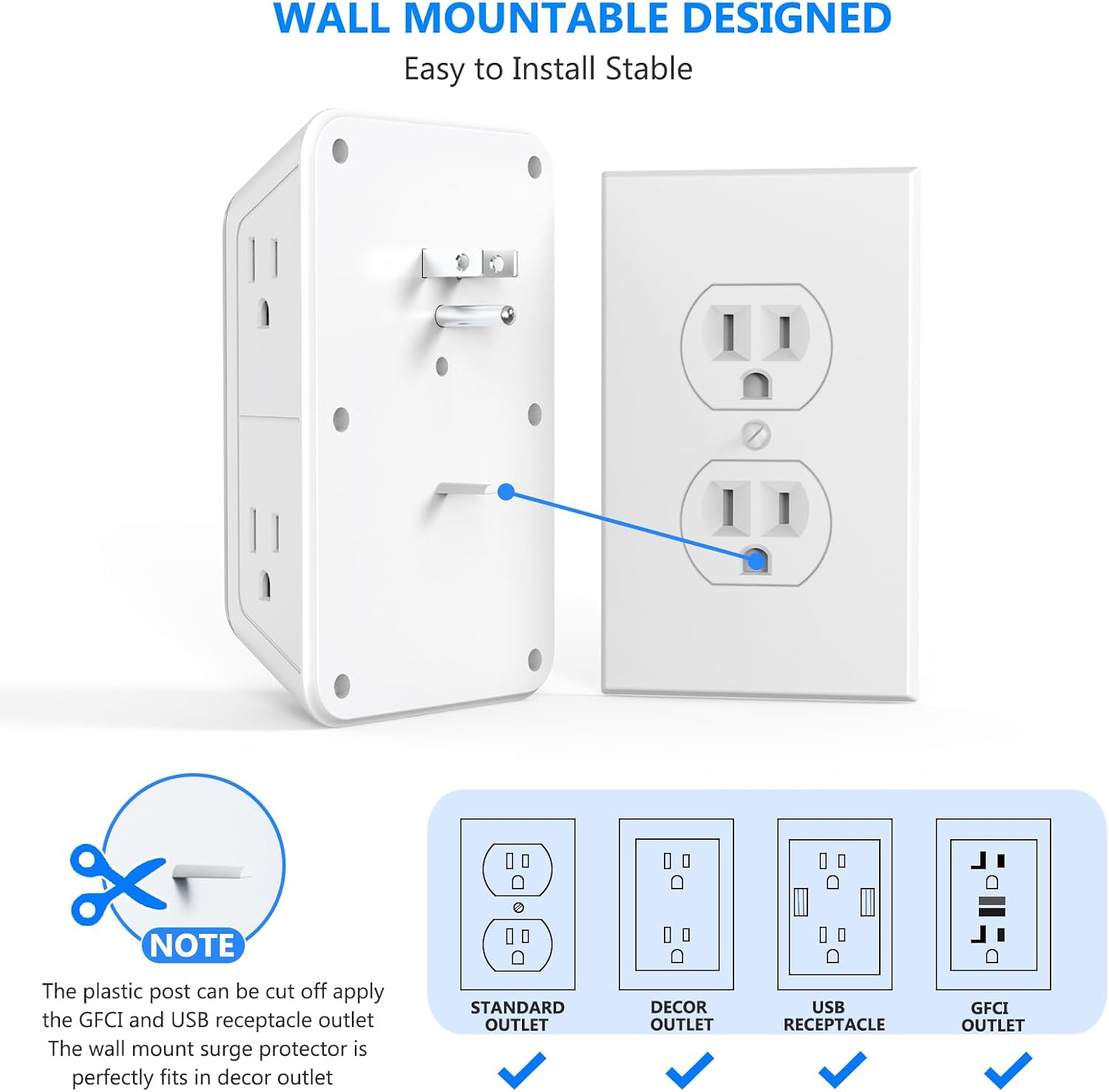 Detalle de JcBlaon 2-Pack Outlet Extender with 6 AC Outlets, 4 USB Ports and Surge Protection