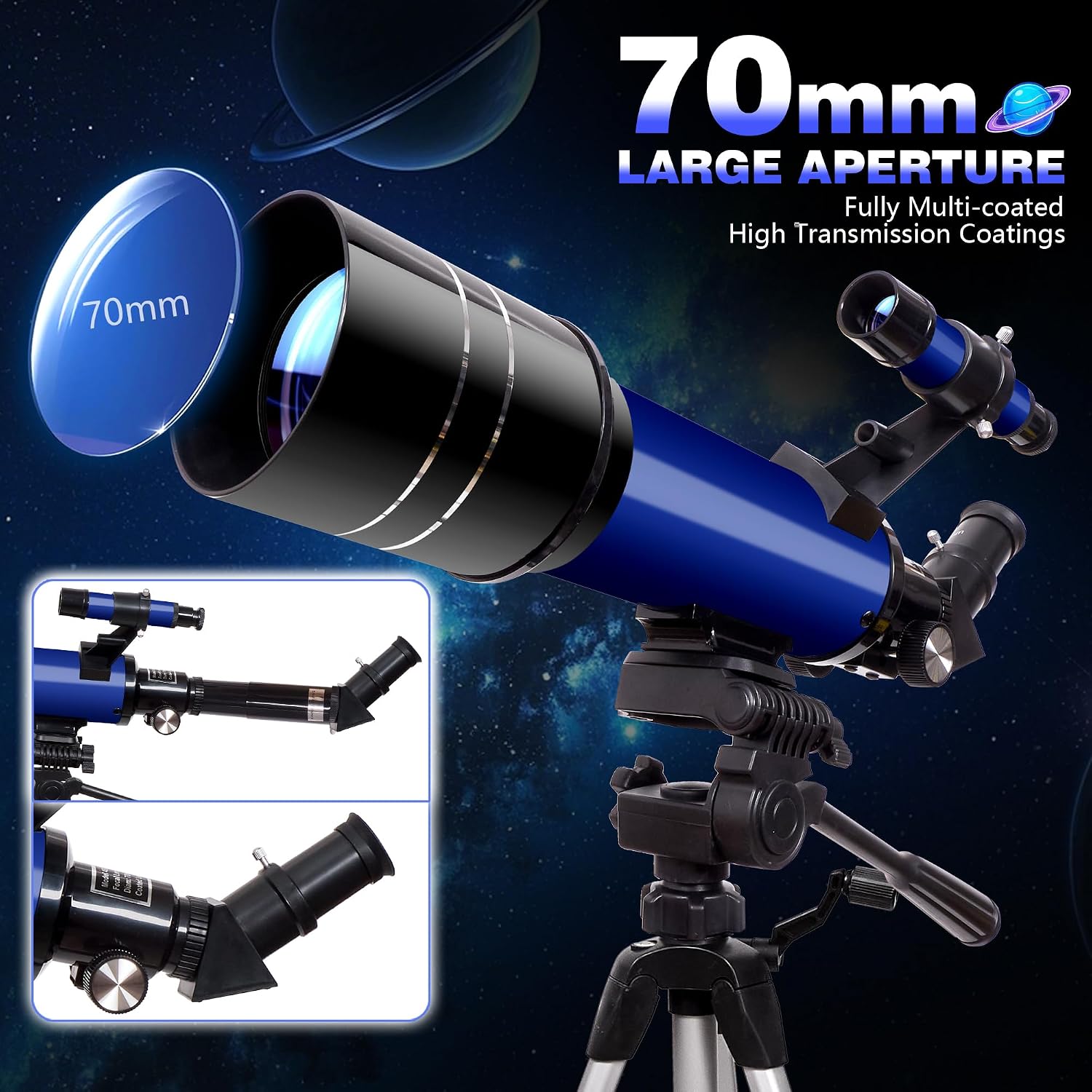 Thumbnail 1 de Telescopes for Adults Astronomy, 70mm Refractor with 400mm Focal Length – Portable 200X Kit