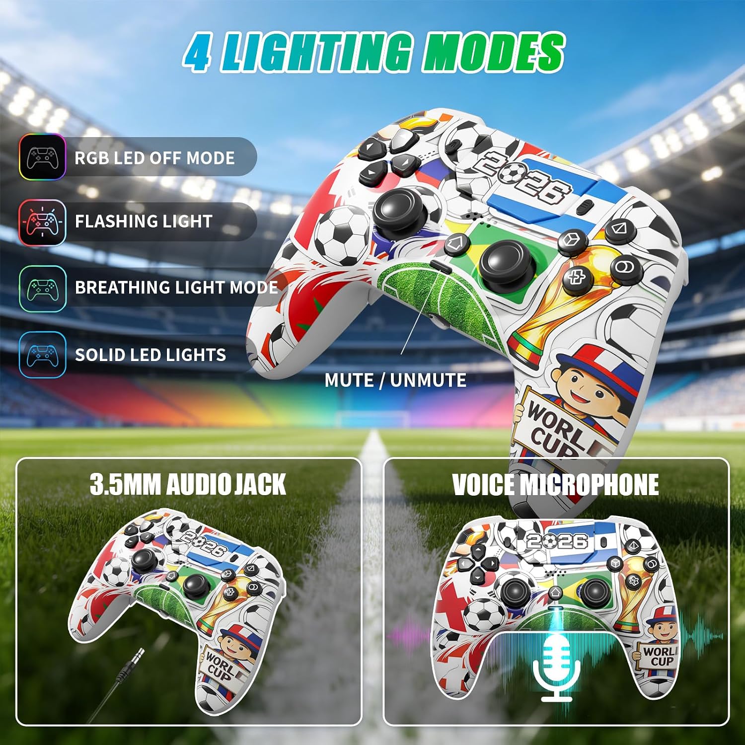 Detalle 2 de YUYIU Wireless LED Controller for PS5, Hall Effect Sticks, Programmable Buttons