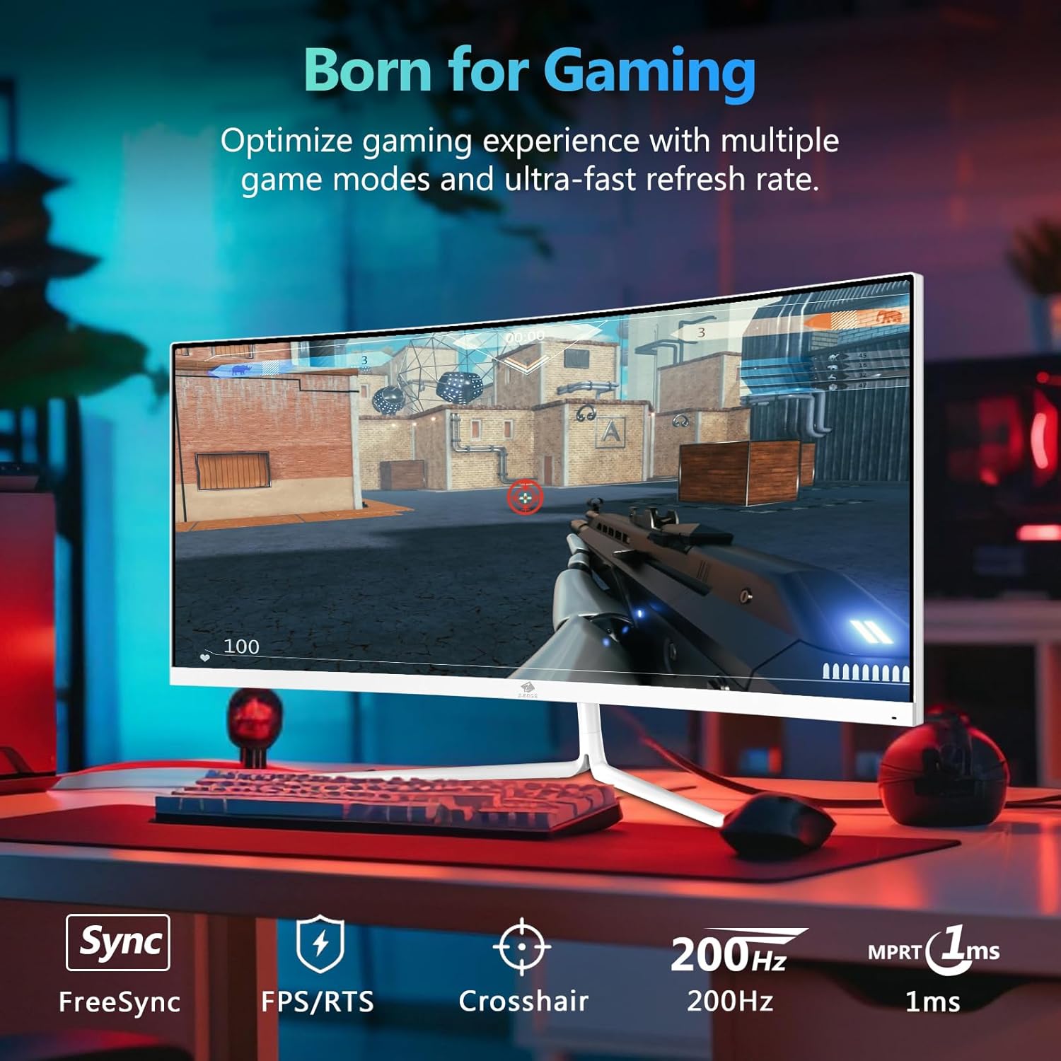 Thumbnail 1 de Z-Edge 30 Zoll Ultrawide Curved Gaming Monitor (200 Hz DP, 165 Hz HDMI) mit VA-Panel & FreeSync – 2560×1080, Weiß