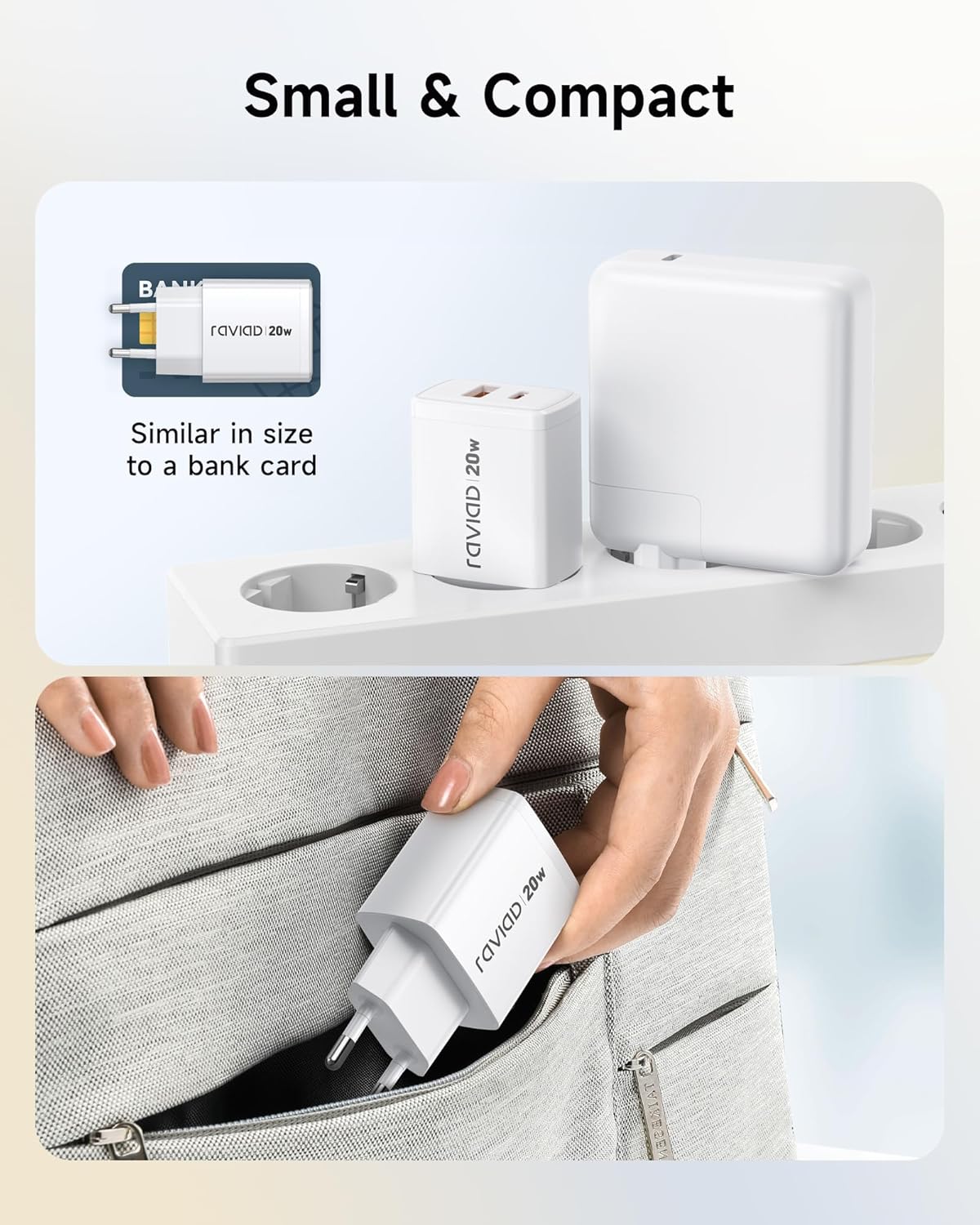 Thumbnail 4 de RAVIAD 20W USB-C Ladegerät mit 2-Port (USB-C + USB-A) und 2 m USB-C Kabel