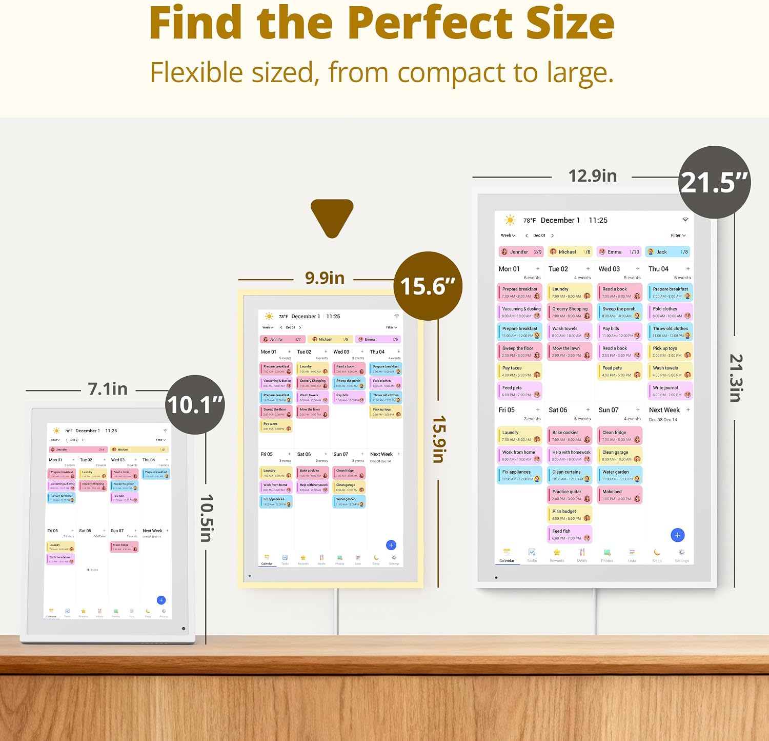 Detalle de Dragon Touch 15.6" Digital Calendar (Honey Glow) – 2026 family wall planner with interactive touchscreen