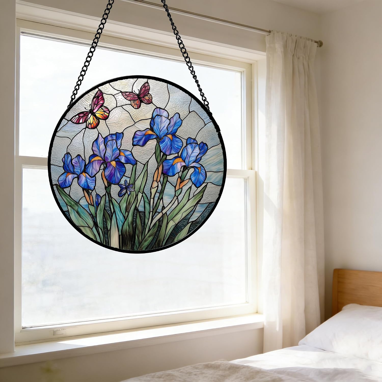 Thumbnail 5 de Purple Iris Butterfly Stained Glass Suncatcher 7.8-inch