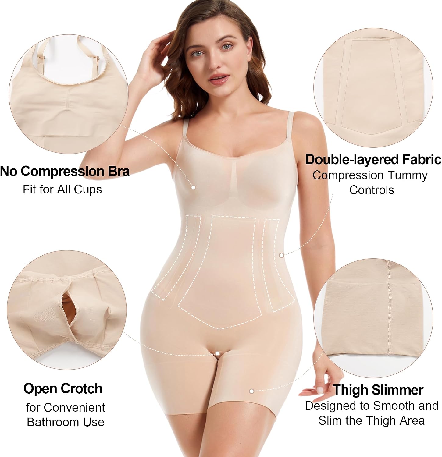 Detalle 2 de SHAPERX Seamless Open-Bust Mid-Thigh Shapewear Bodysuit