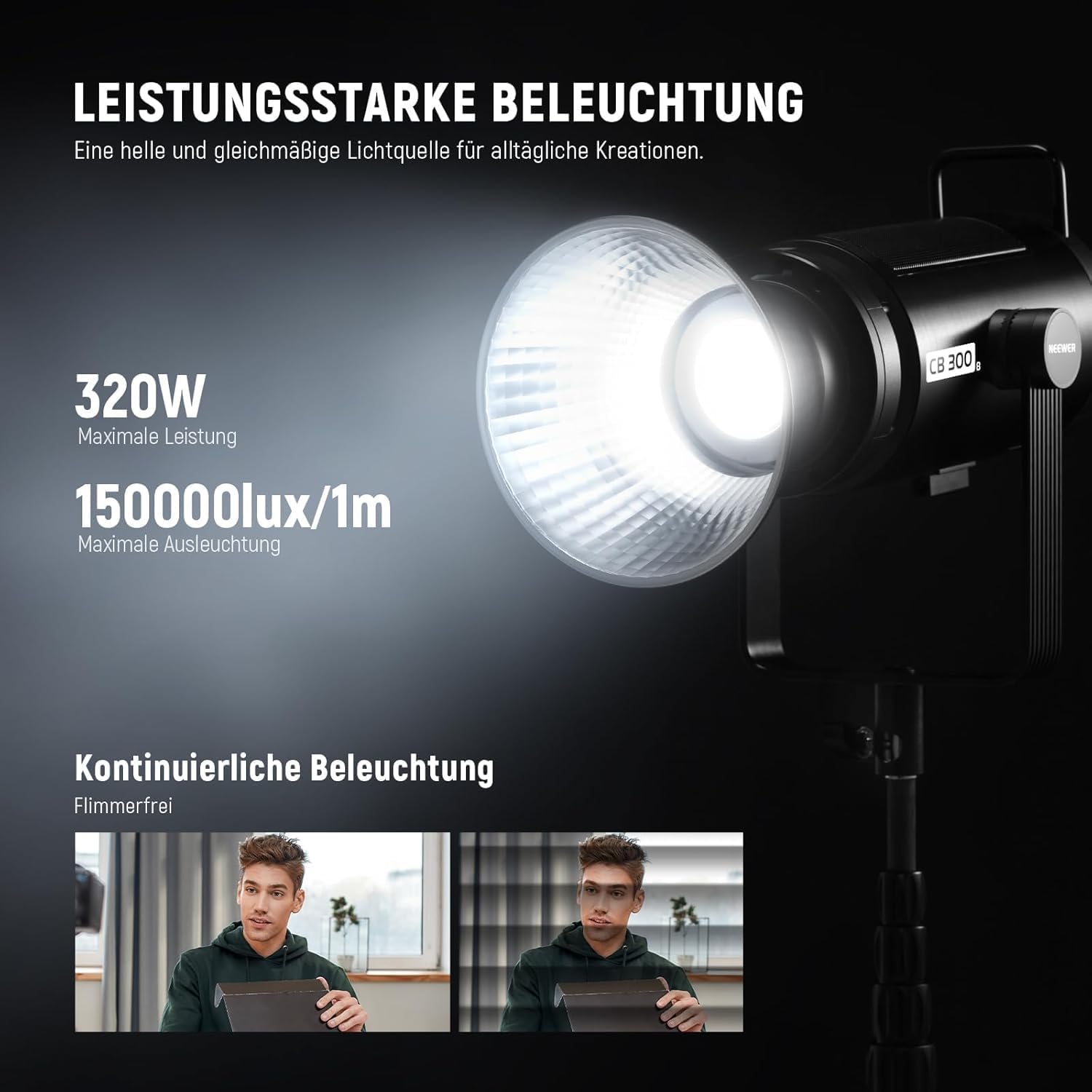 Thumbnail 1 de NEEWER CB300B 320W COB Videoleuchte mit 2,4G/APP-Fernbedienung und Bowens-Halterung