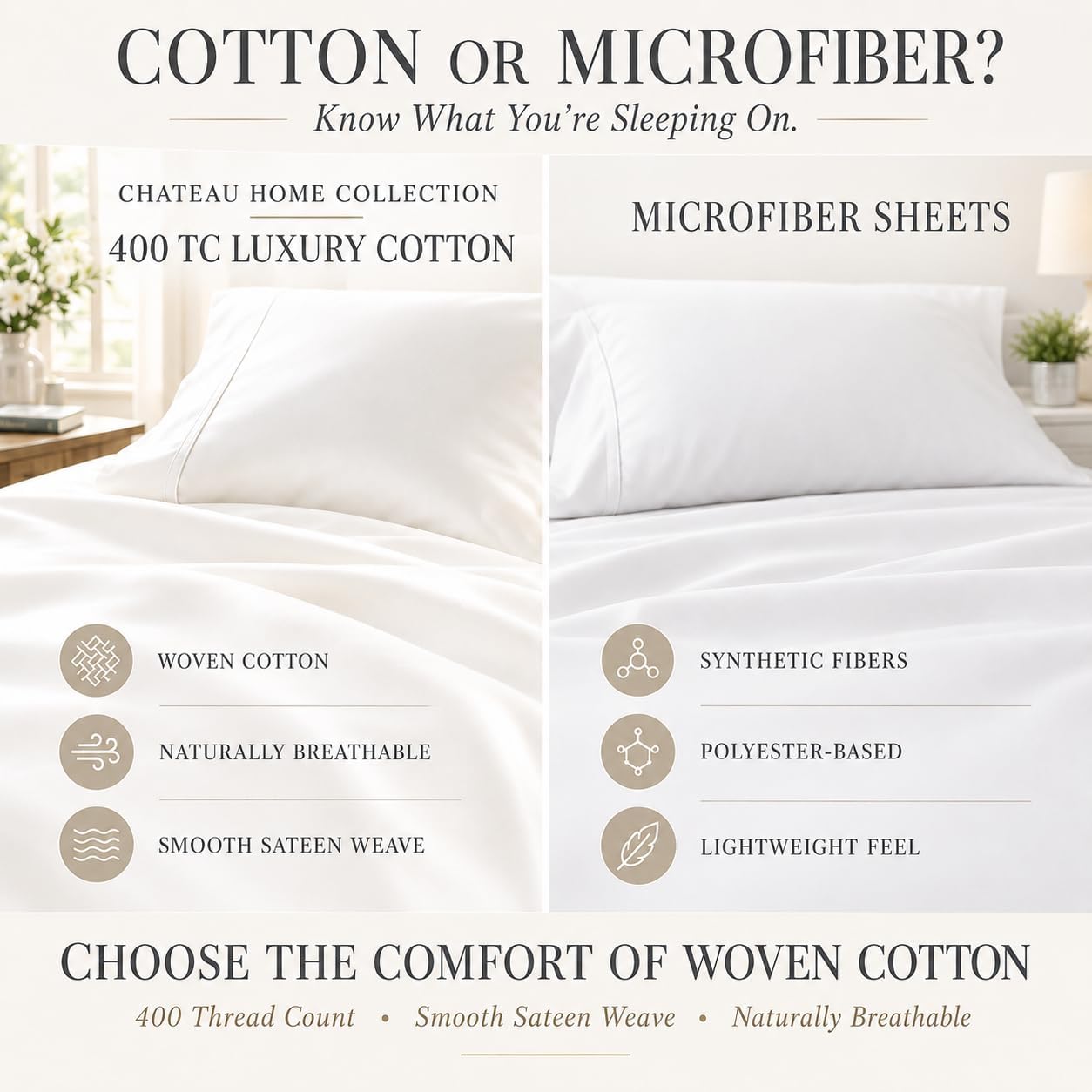 Thumbnail 6 de CHATEAU HOME COLLECTION Egyptian Cotton Queen Sheet Set (400-Thread-Count) Deep Pocket – Soft Cooling Sateen, White