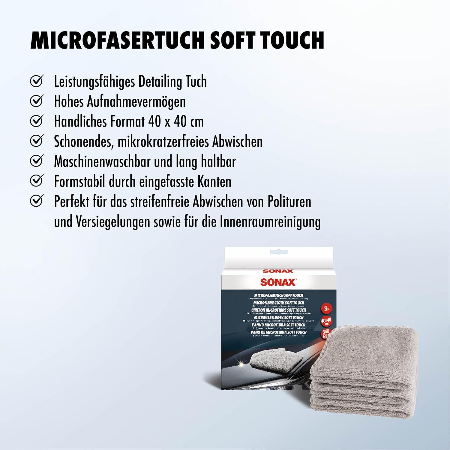 Detalle 2 de SONAX MicrofaserTuch soft touch 40Ă—40 cm đź§˝