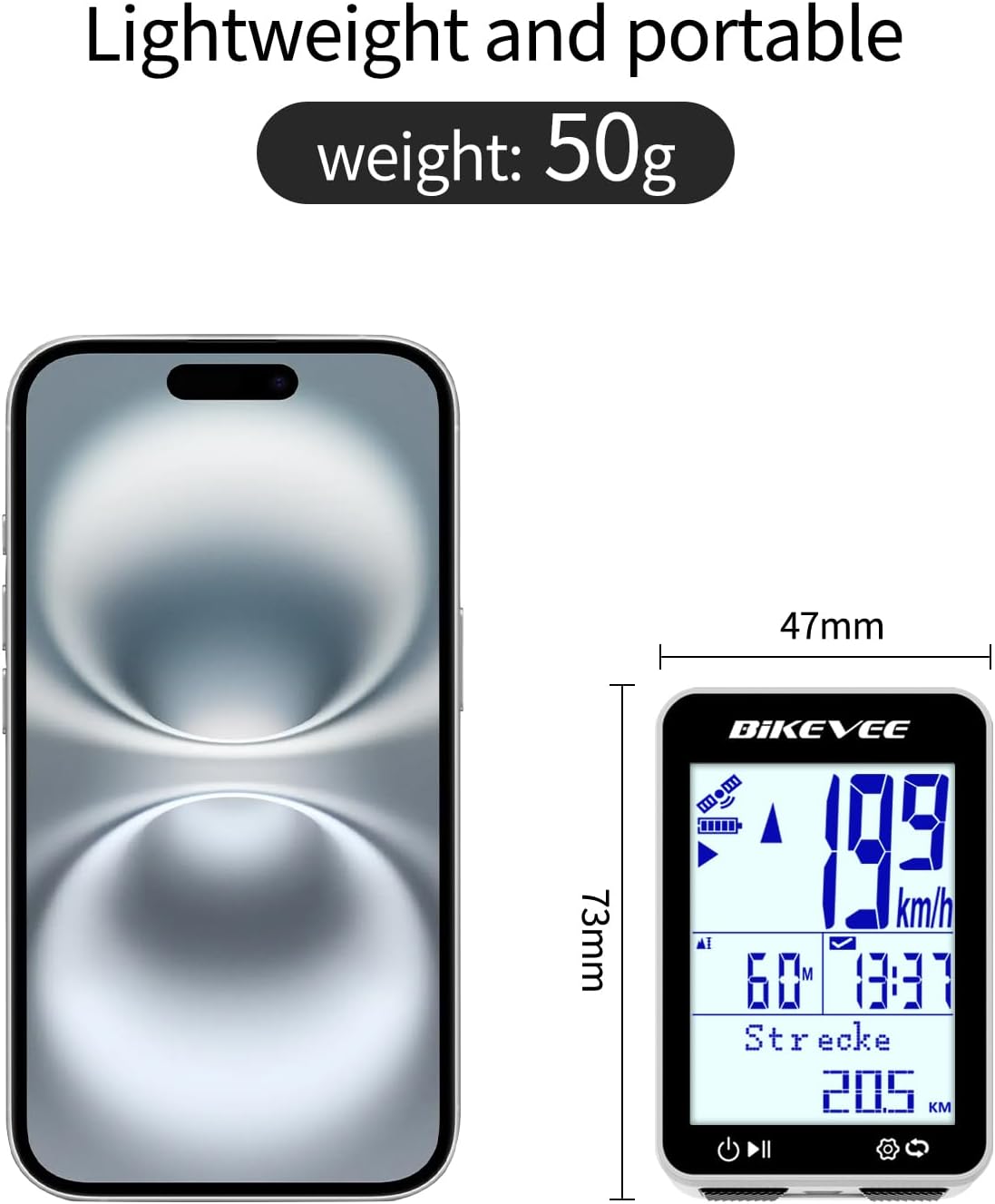 Thumbnail 2 de Bikevee GPS Fahrradcomputer kabellos mit 2,4" FSTN Display, IPX7 & 28 Std. Akku