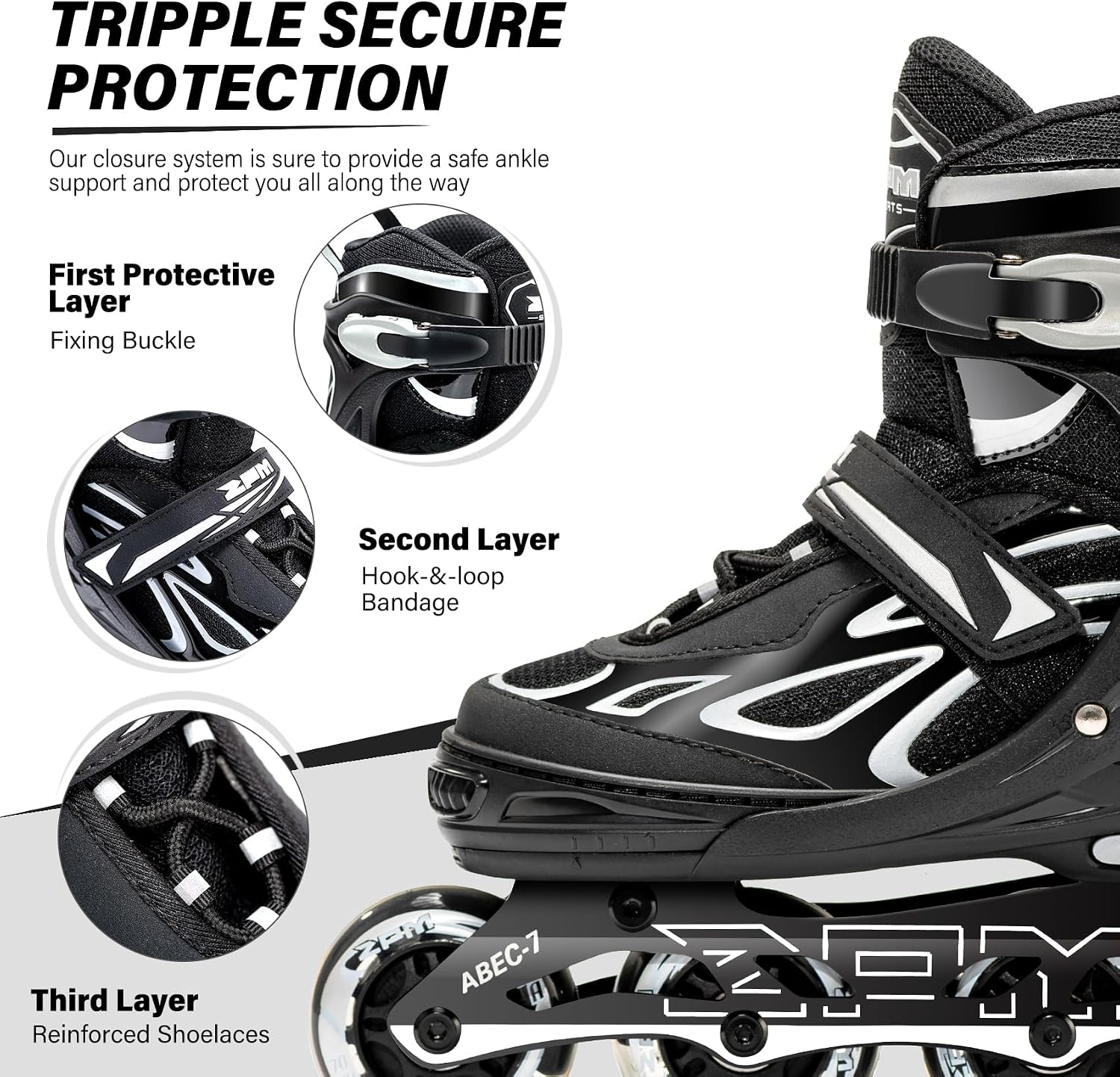 Detalle de 2PM SPORTS 2PM-6006 Adjustable Inline Skates with Light-Up Wheels