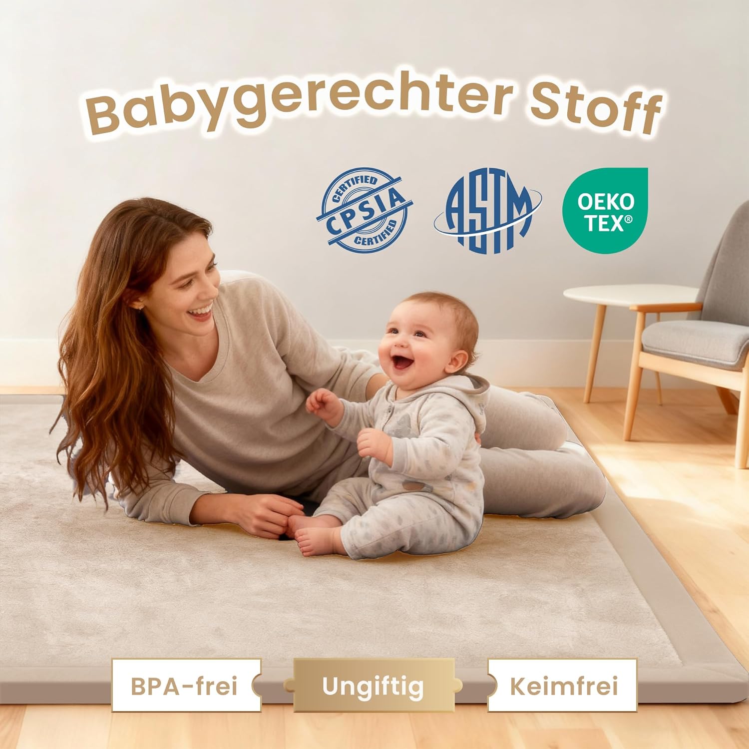 Thumbnail 1 de ACOMOPACK Baby Krabbelmatte 150x200x3,5 cm – große Spielmatte mit Schaumfüllung & rutschfester Unterseite