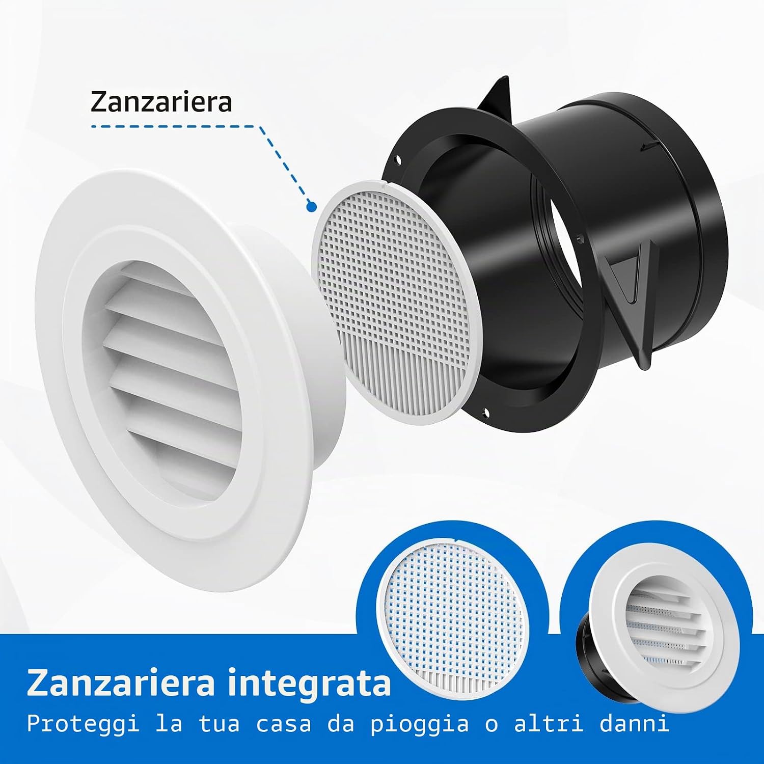 Detalle de Hon&Guan Griglia di Ventilazione Rotonda 100 mm con Zanzariera in ABS, Bianco