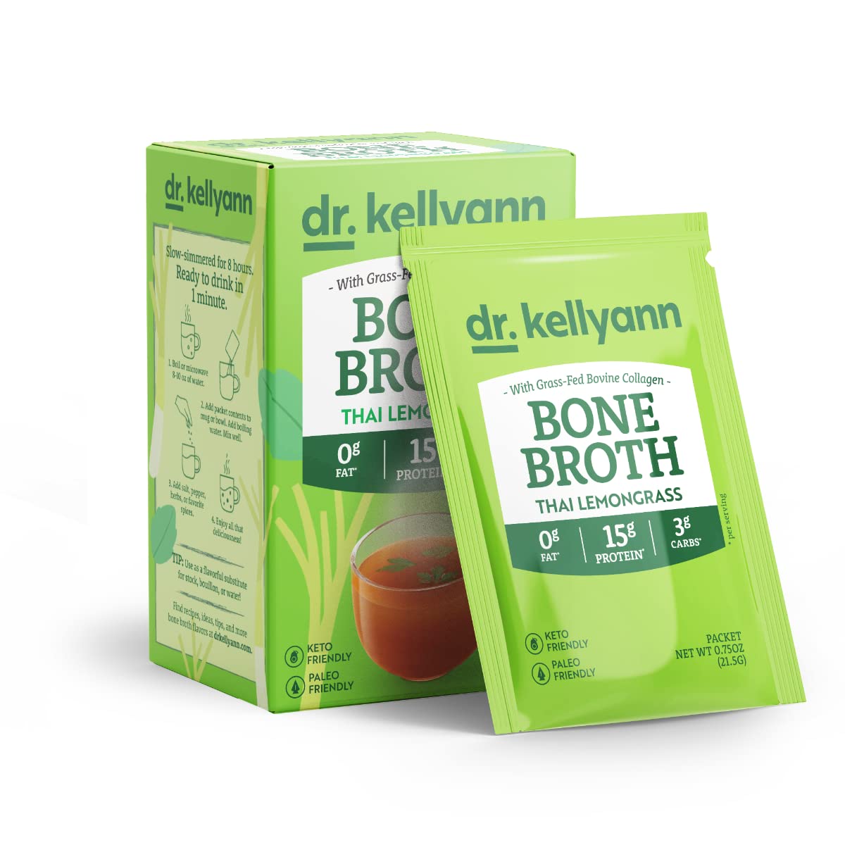 Detalle de Dr. Kellyann Thai Lemongrass Bone Broth Packets, 7 Servings, 16g Protein