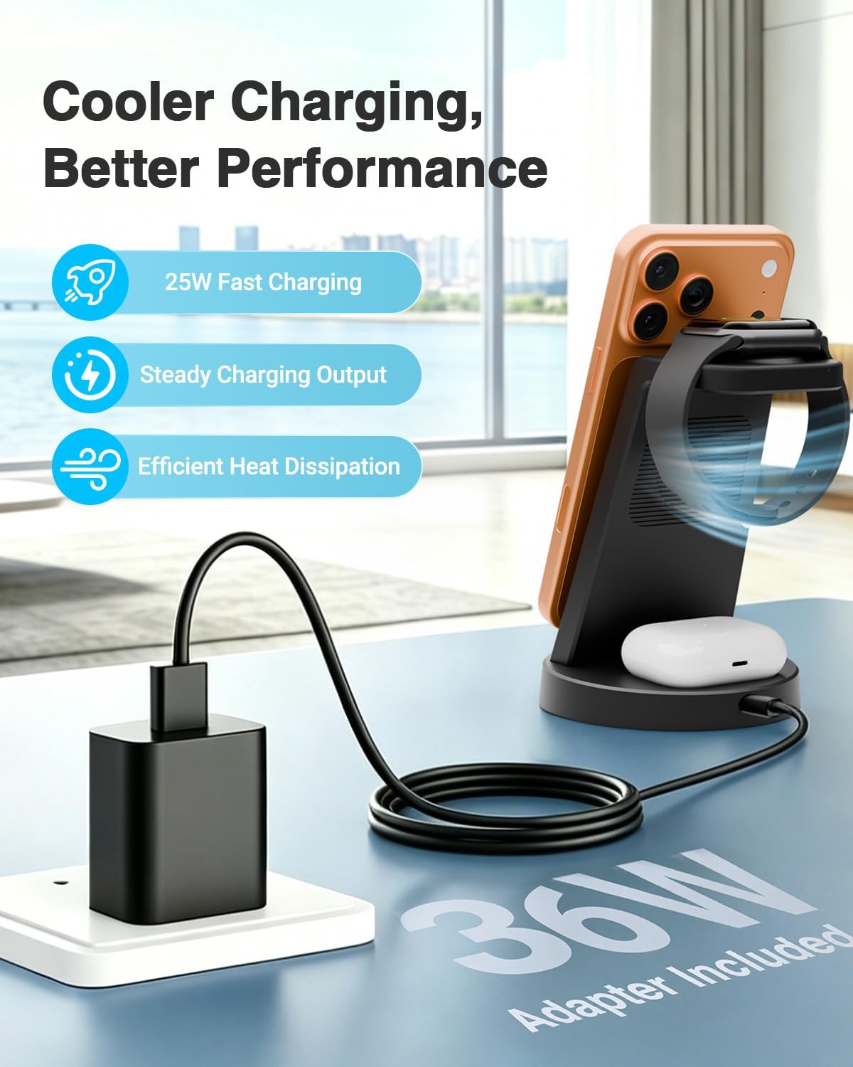 Detalle de SMILE STATION 25W 3-in-1 Magnetic Wireless Charging Station for Apple