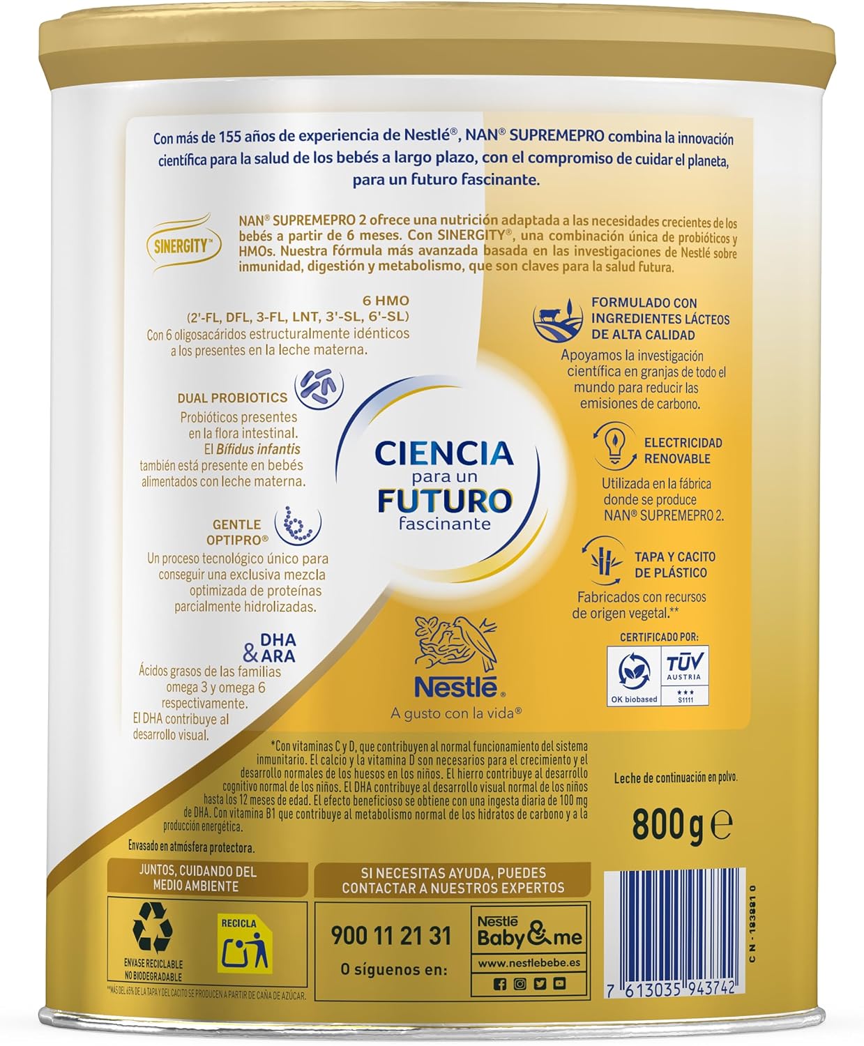 Detalle de Nestlé NAN SUPREMEPRO 1 infant milk powder, 800 g, with dual probiotics