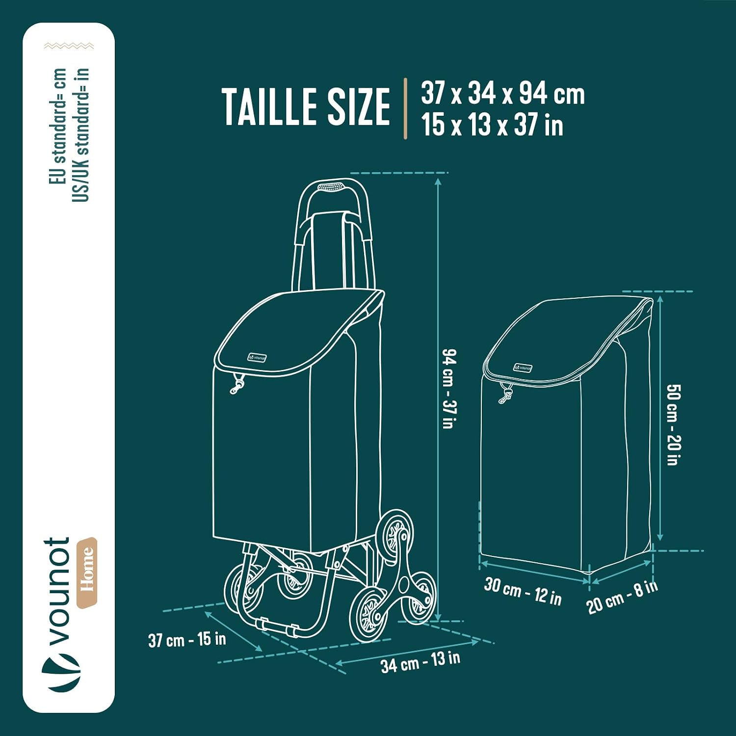 Thumbnail 2 de VOUNOT Chariot de Courses 6 Roues avec Compartiment Imperméable — 2 en 1, 32 L, pliable