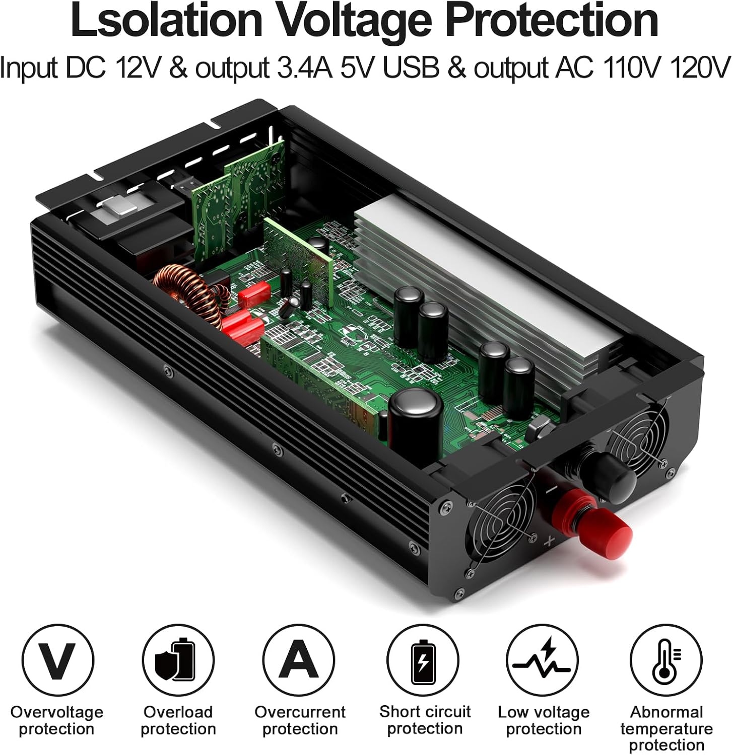 Detalle de ROARBATT 2300W Power Inverter, 12V DC to 120V AC Pure Sine Wave