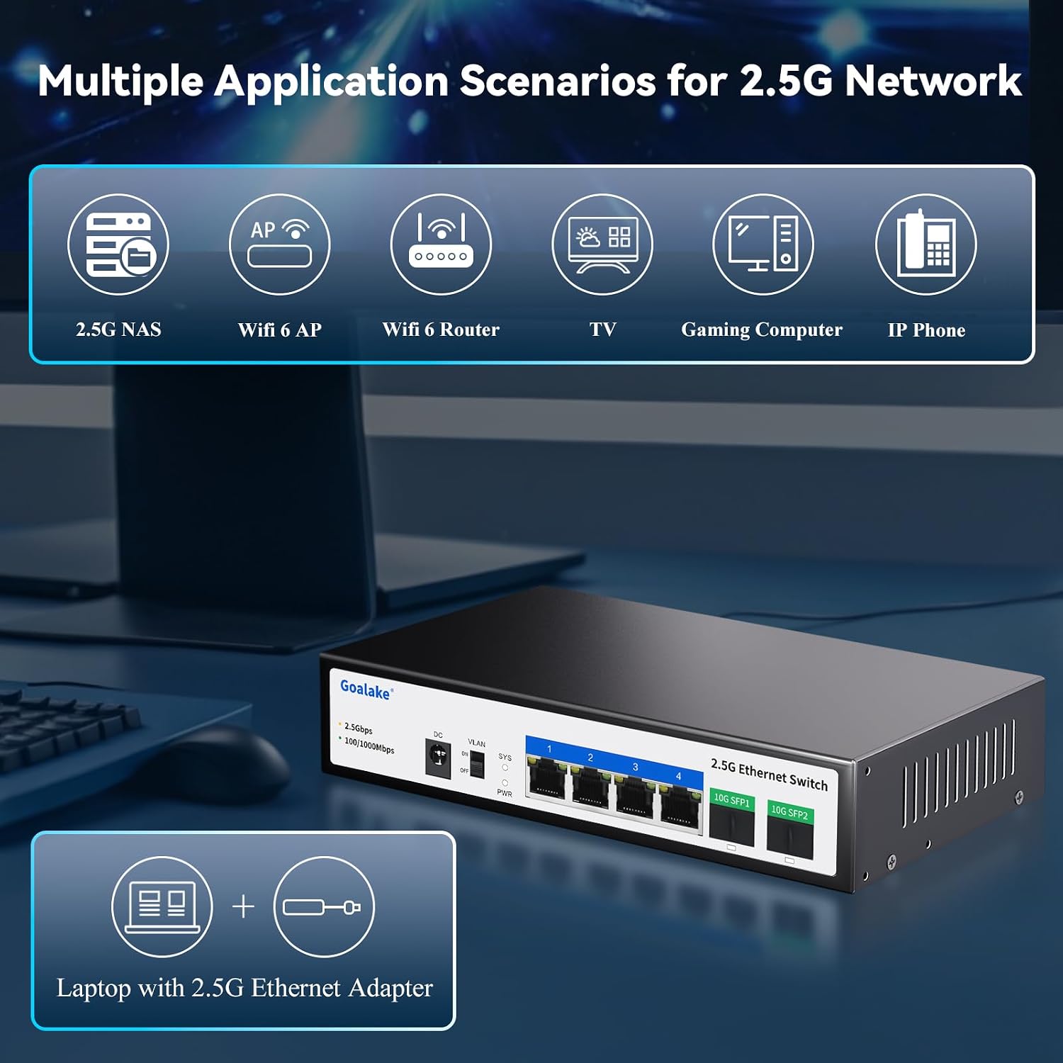 Thumbnail 6 de Goalake Multi-Gigabit Desktop-Switch (4x 2,5G Base-T, 2x SFP+ 10G) – nicht verwaltet, ideal fürs kleine Büro