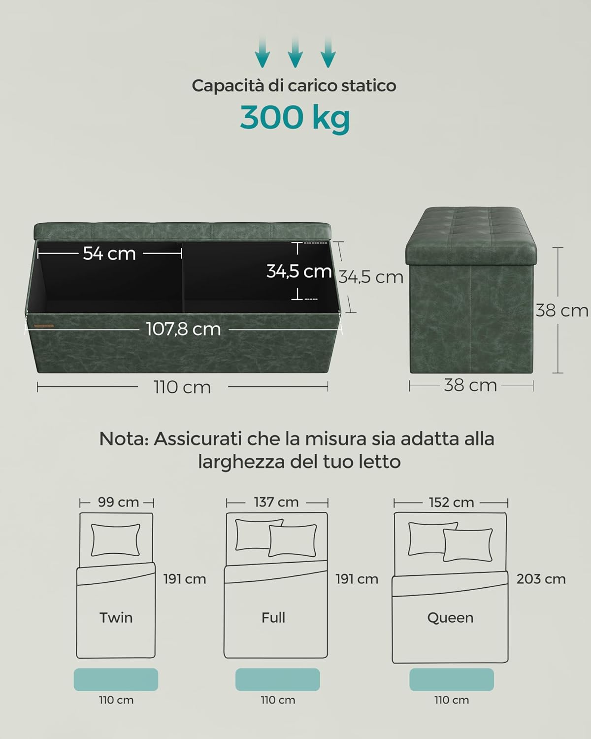 Detalle 1 de SONGMICS Cassapanca Verde Foresta LSF070C01