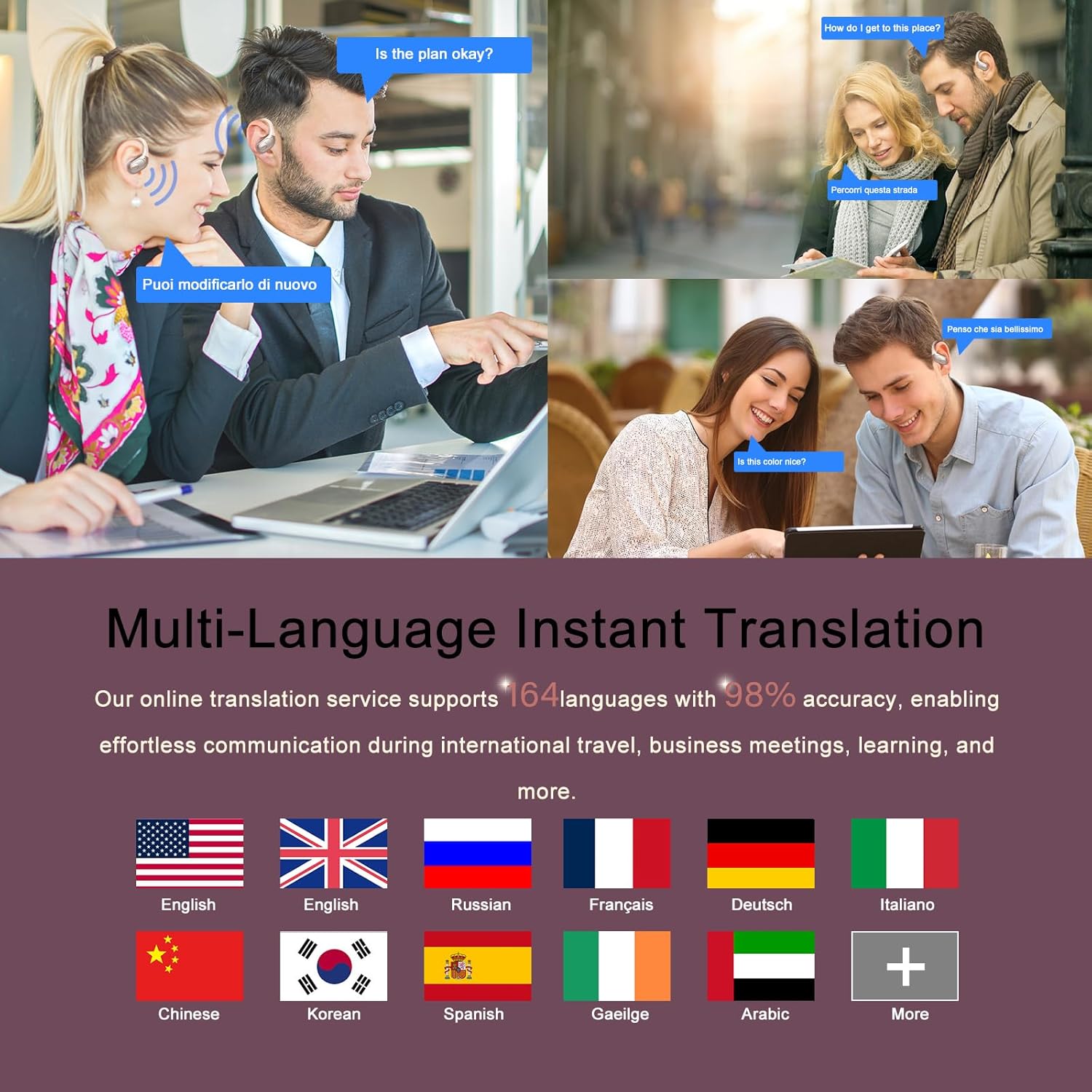 Thumbnail 2 de AI Traducteur Vocal Instantané – Écouteurs 3 en 1 avec Traduction en 164 langues et 75 heures d’autonomie