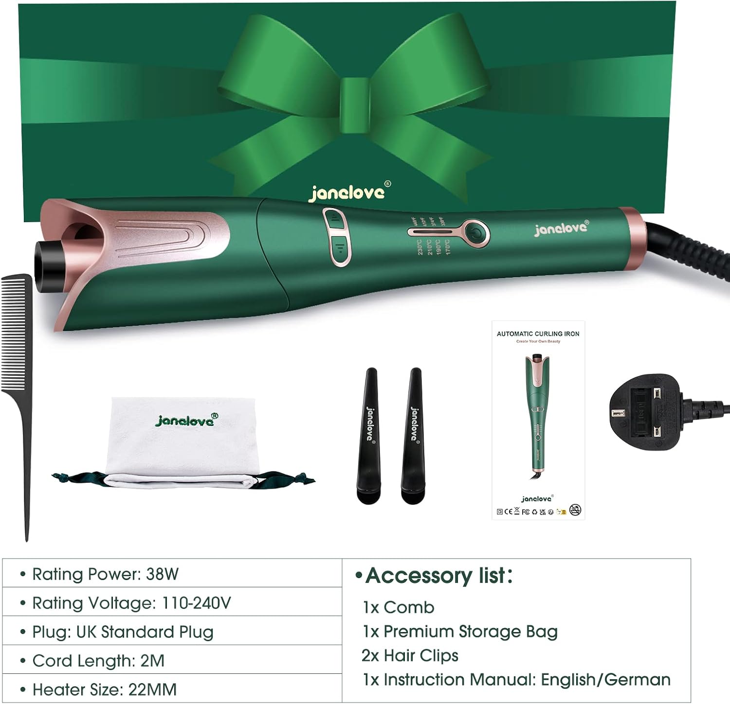 Detalle de janelove automatic hair curler 170°-230°