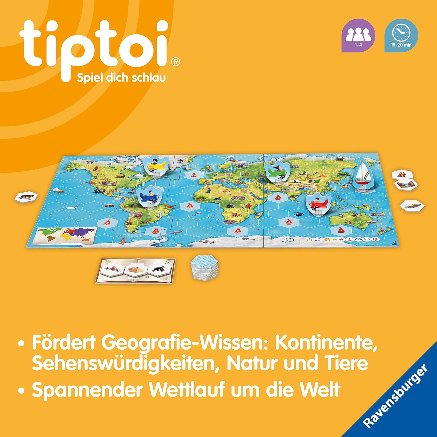 Detalle de Ravensburger tiptoi Spiel 00117 „Unsere Reise um die Welt“ – Lern-Geografiespiel ab 4 Jahren