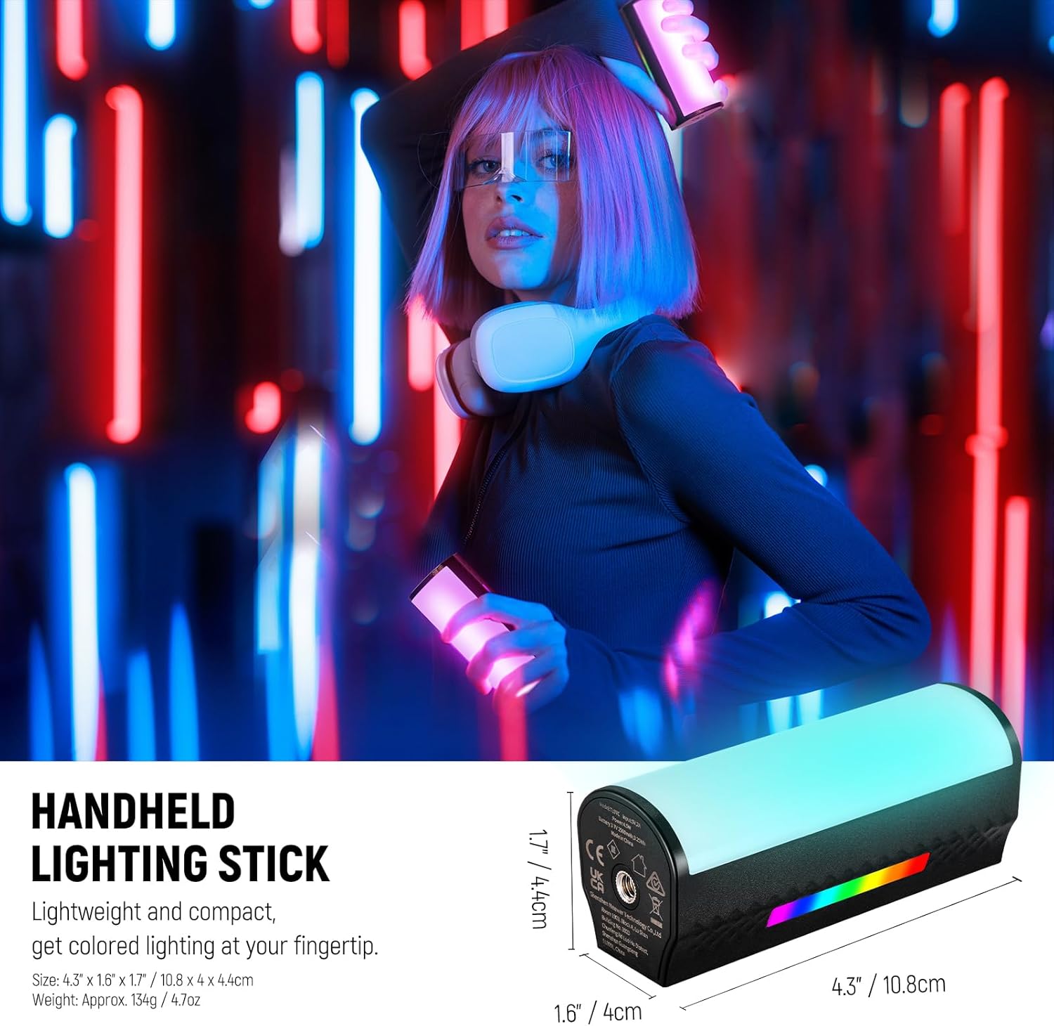 Thumbnail 2 de NEEWER Bacchetta Luminosa Magnetica Portatile TL97C (2 pz) con controllo app, LED RGB 360° e batteria 2550 mAh