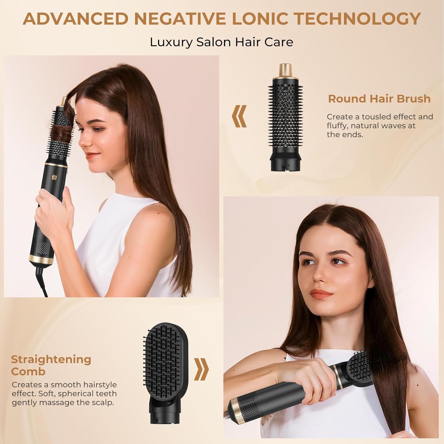 Detalle 2 de UKLISS Set Styler per Capelli 5 in 1 (Airstyler/air curlers) con asciugacapelli e accessori per volume, ricci e lisci