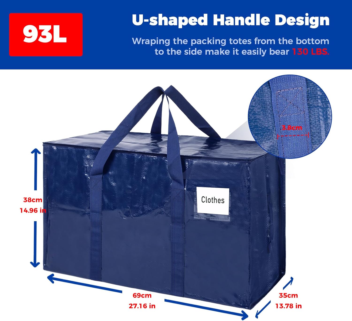 Detalle de ZFWDSY 93 L Moving Bags, 6-Pack: Clear Storage Bags with Zips & Handles for Easy Moving and Storage