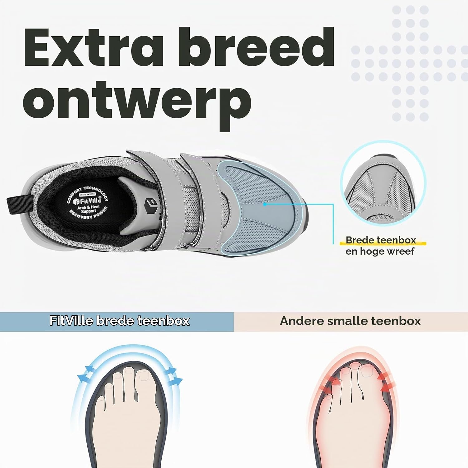Thumbnail 1 de FitVille Rebound Core V8 extra brede wandelschoenen met klittenband voor heren