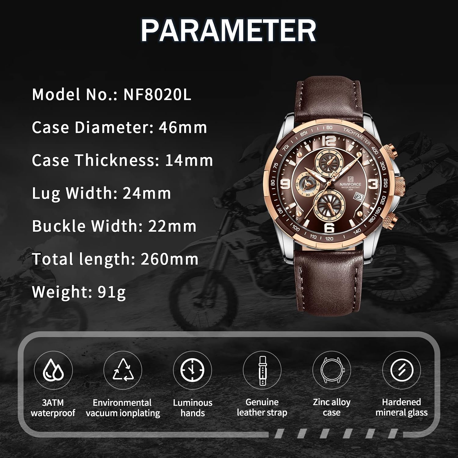 Detalle de Naviforce Orologio sportivo cronografo analogico al quarzo da uomo con cinturino in pelle