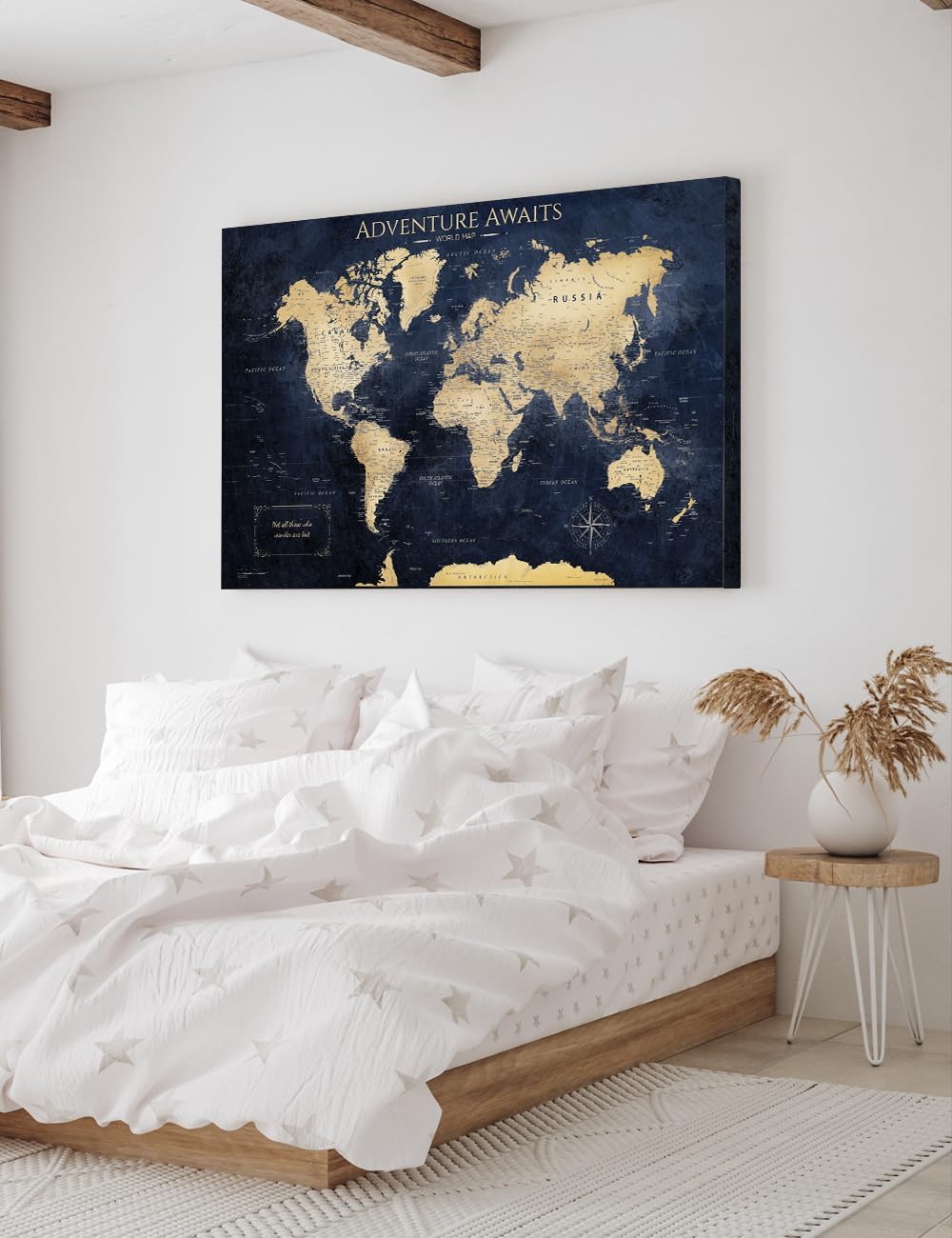 Detalle 2 de IPIC Vintage Teal World Map Canvas, 36 x 24 in, Gallery-Wrapped