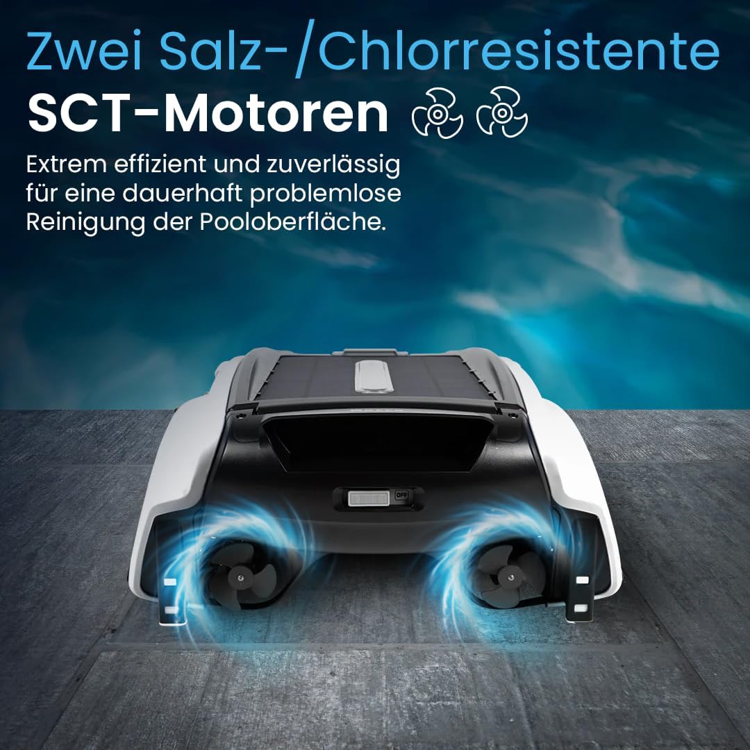 Detalle 2 de Betta SE Solar Pool Skimmer Roboter – 30 h Autonomie, salzwasserbeständig, 24/7 Oberflächenreinigung (Weiß)