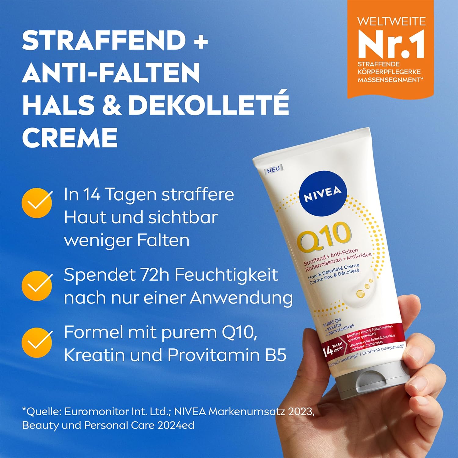 Thumbnail 1 de NIVEA Body Q10 Straffend + Anti-Falten Hals & Dekolleté Creme (200 ml) – nährende Körperlotion mit purem Q10