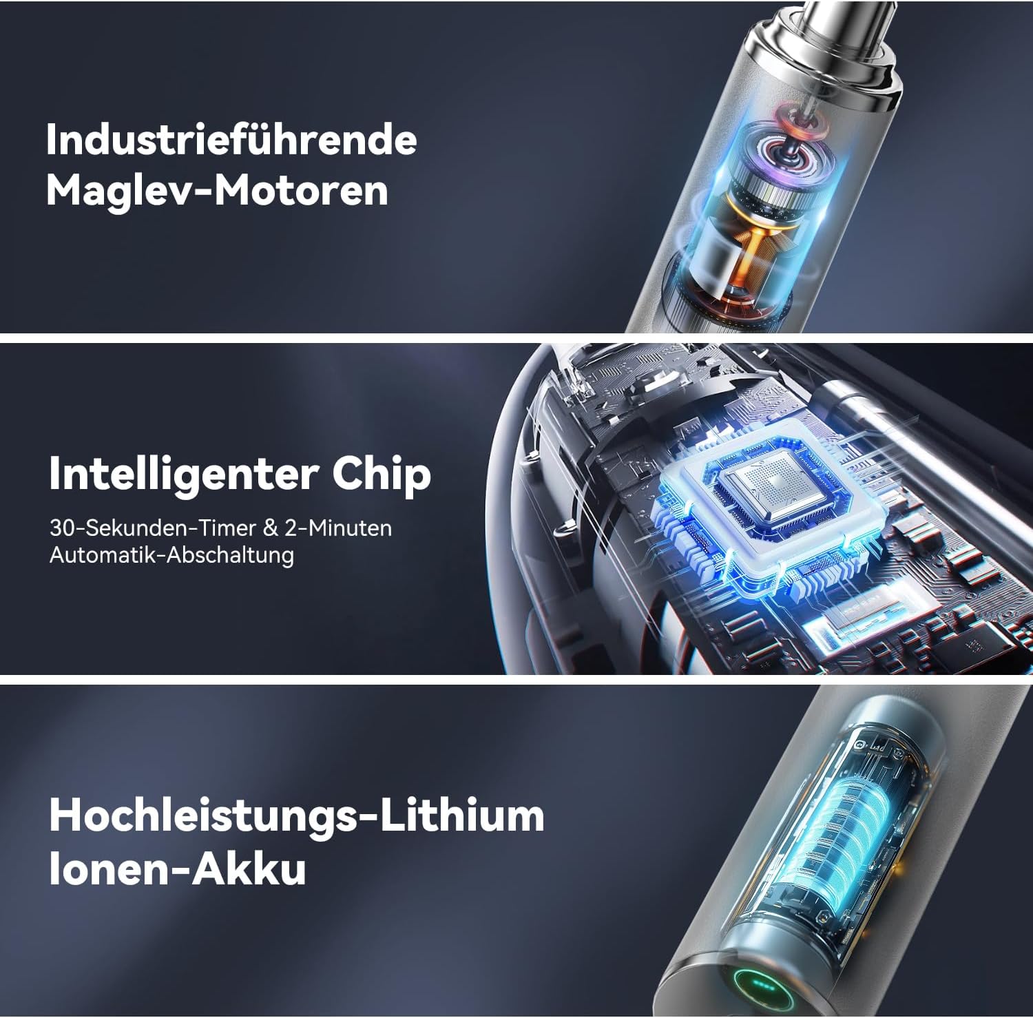 Thumbnail 5 de JTF Elektrische Schallzahnbürste mit Zungenreiniger, 6 Bürstenköpfen, 3 Modi & 40.000 VPM (Silber)