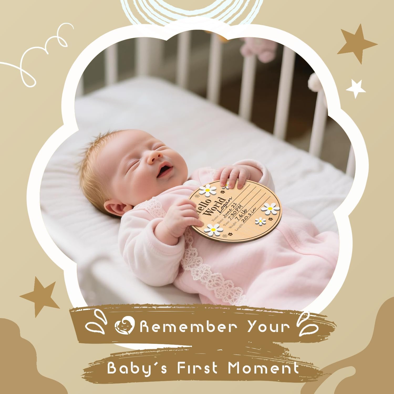 Detalle de Hello World Wooden Baby Birth Announcement Sign, 5.9-Inch