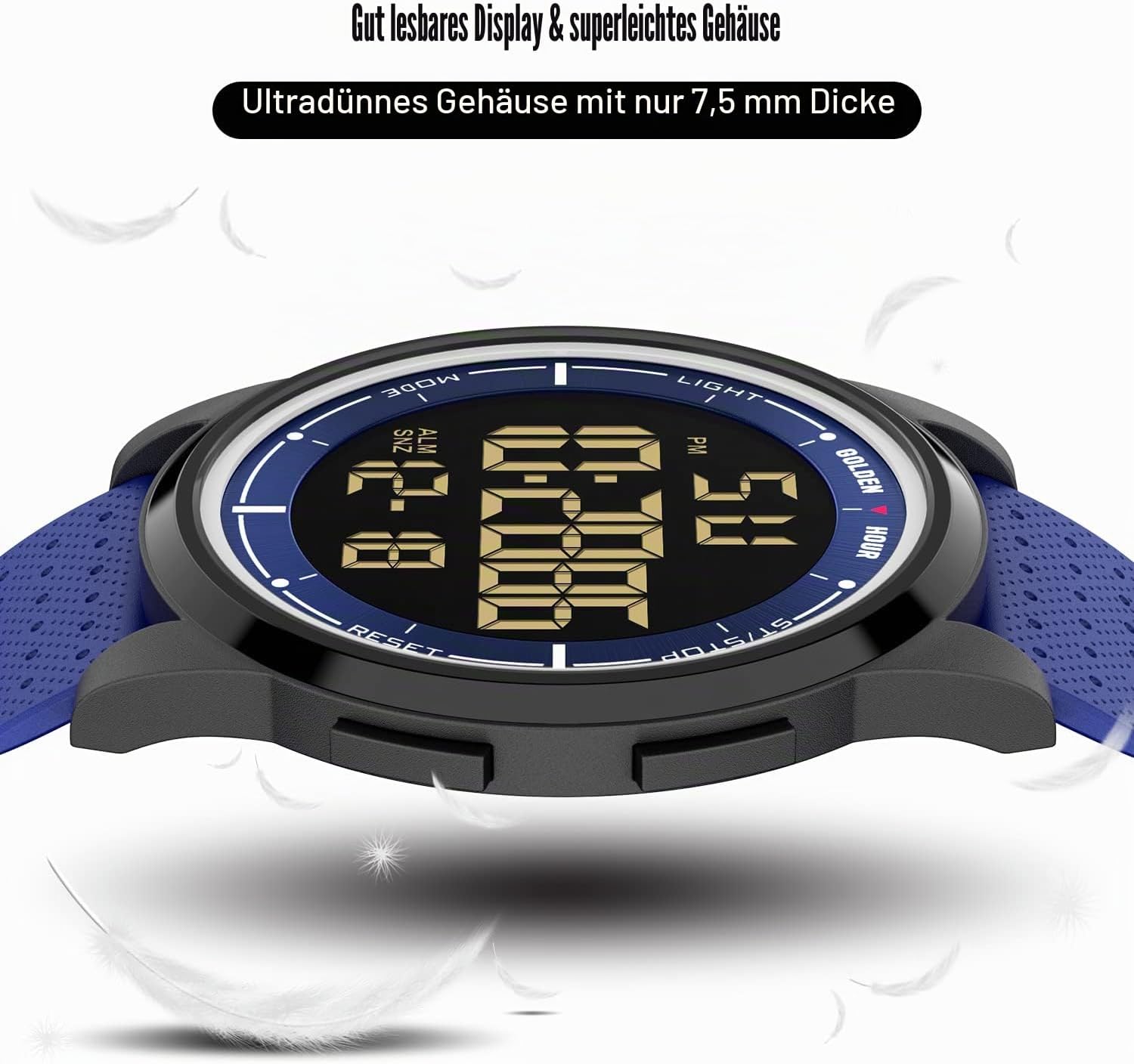 Detalle de GOLDEN HOUR Ultradünne Minimalistische Sportuhr – wasserdicht, helles Display, Weitwinkel-Gehäuse