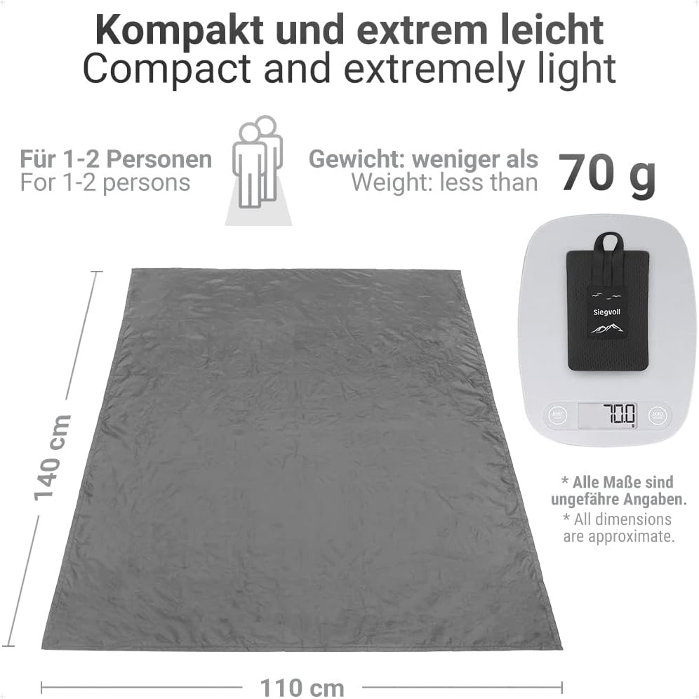 Thumbnail 1 de Siegvoll Mini-Picknickdecke Ultraleicht (140 × 110 cm) Grau – Tragbar, schnell trocknend